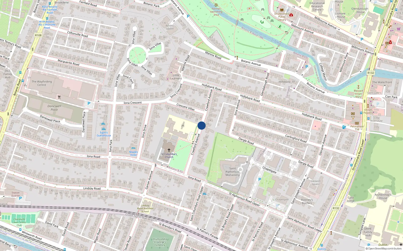 Overhead map showing the location of 29 Craagford Avenue, Killester, Dublin 5