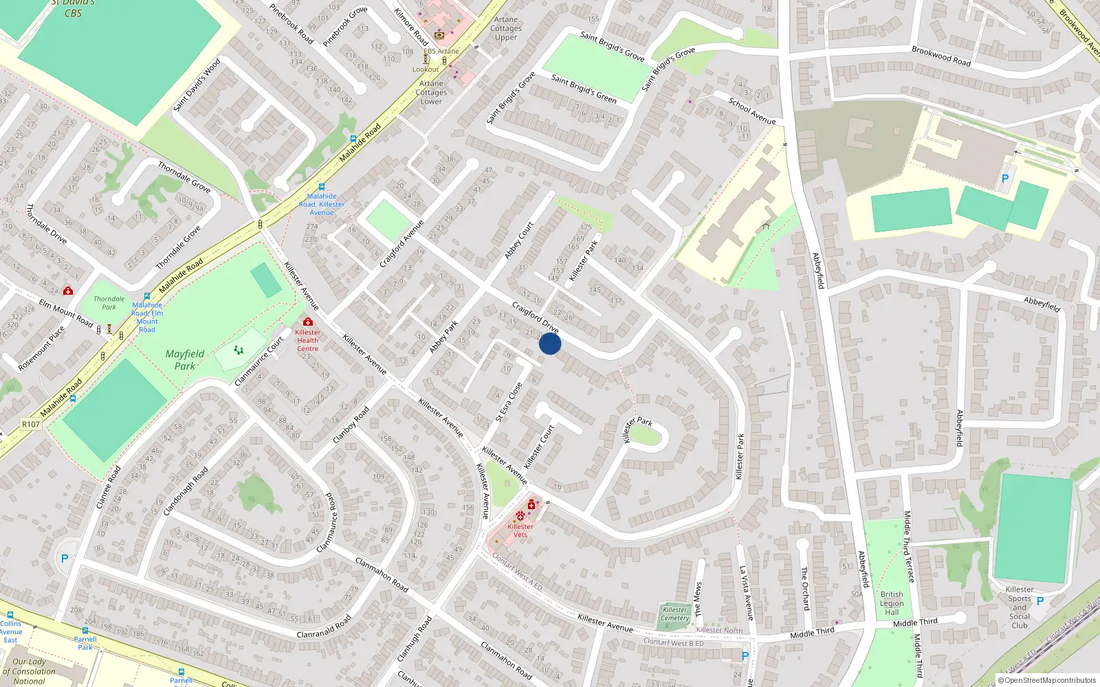 Overhead map showing the location of 29 Craigford Drive, Dublin 5