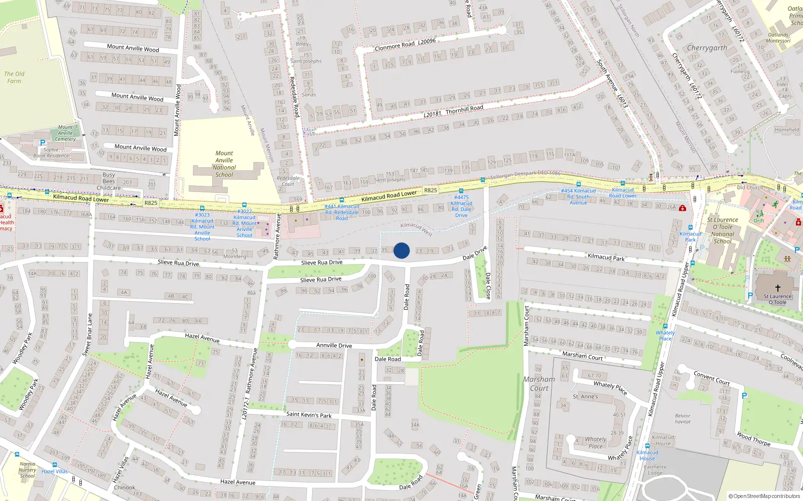 Overhead map showing the location of 29 Dale Drive, Dublin