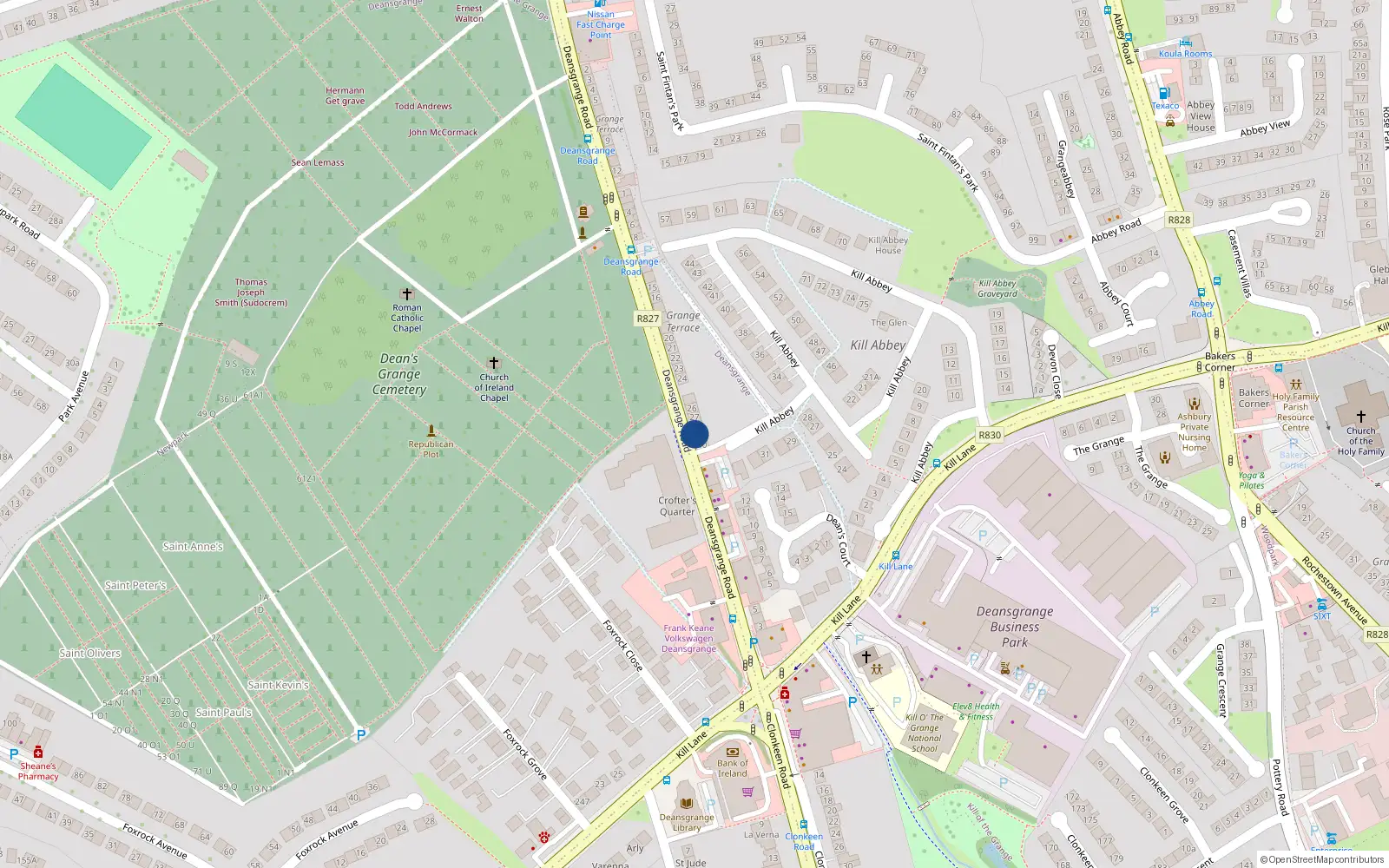 Overhead map showing the location of 29 Deansgrange Road, Dublin