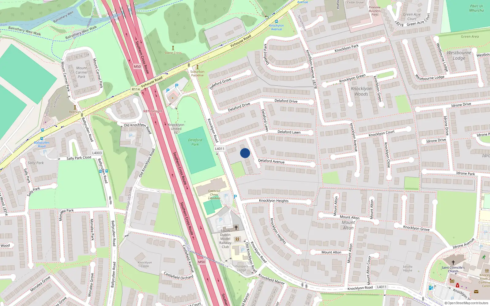 Overhead map showing the location of 29 Delaford Avenue, Dublin 16