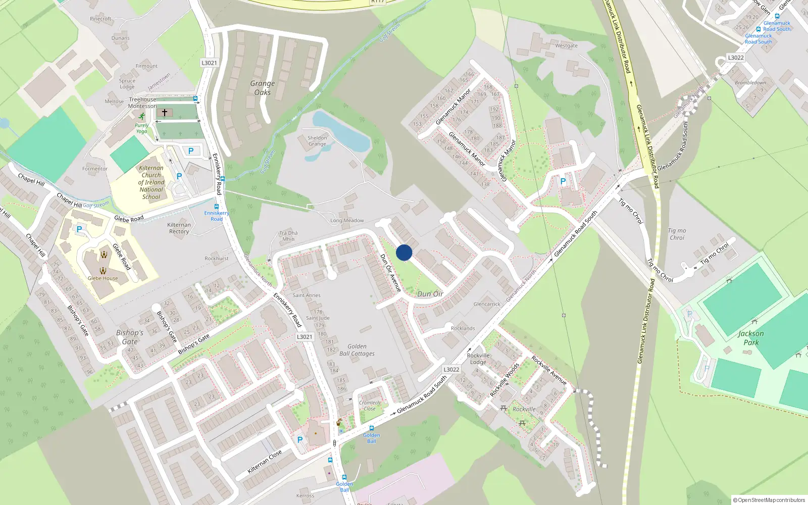 Overhead map showing the location of 29 Dun Óir Park, Glenamuck North