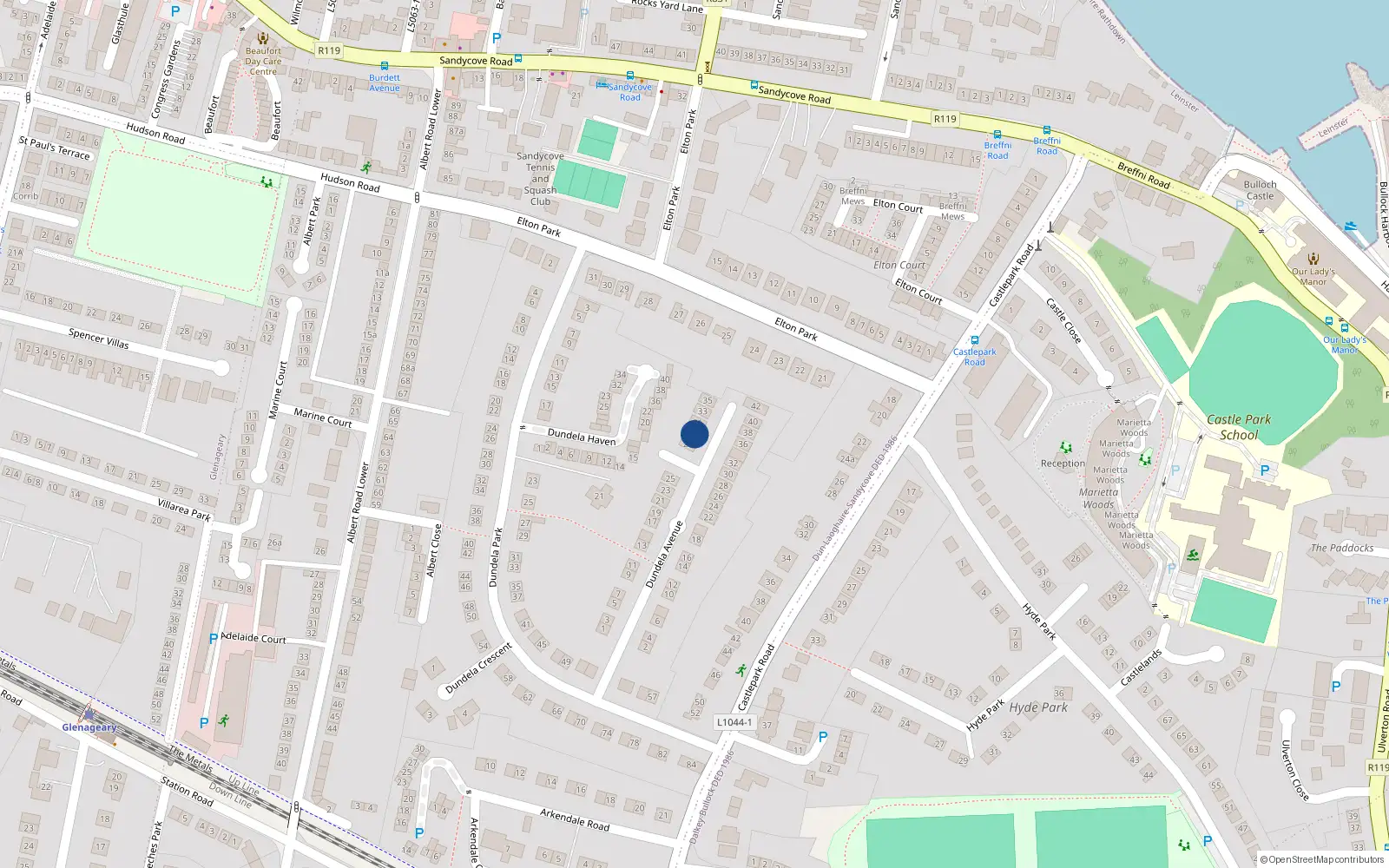 Overhead map showing the location of 29 Dundela Avenue, Sandycove, Co Dublin