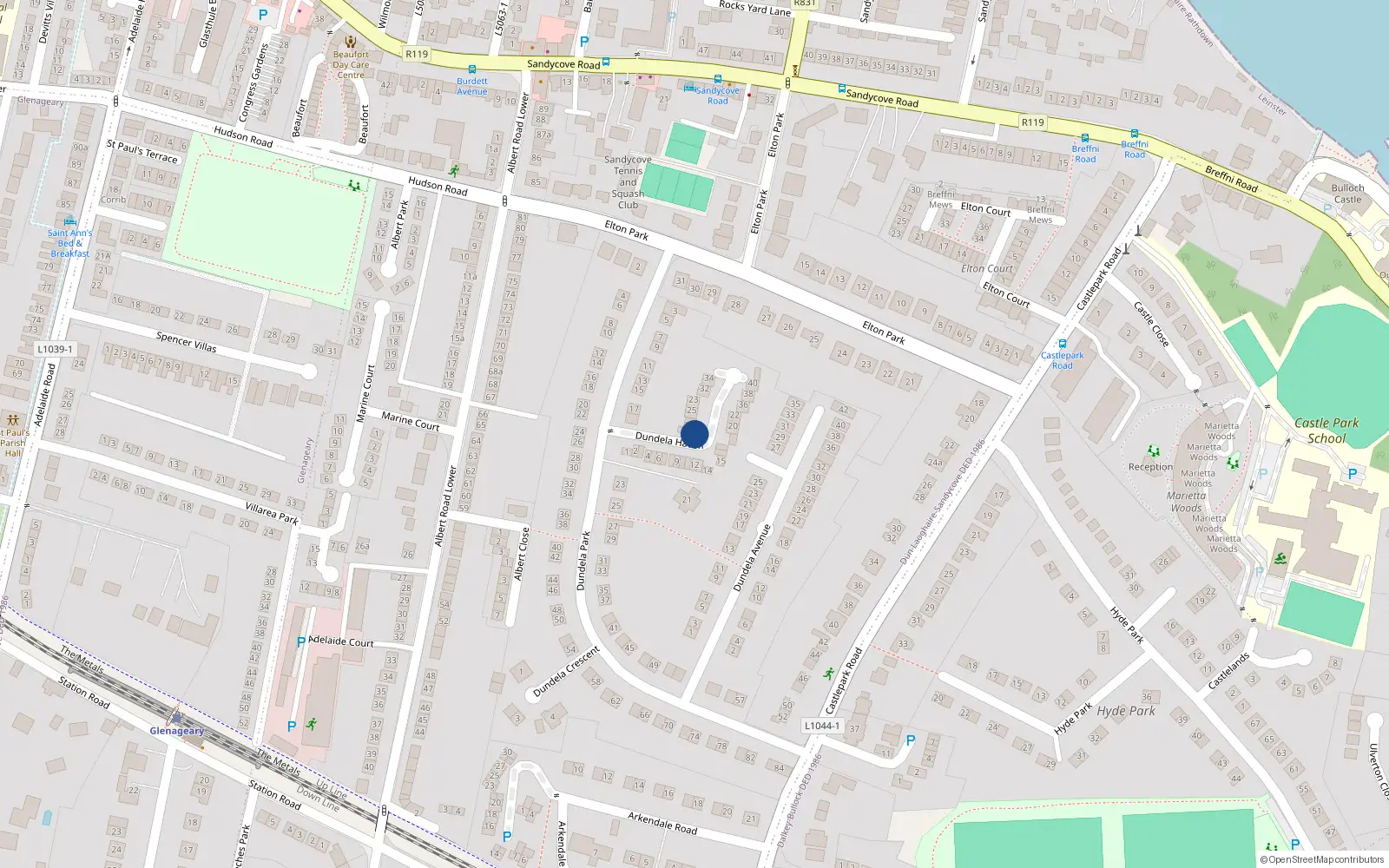 Overhead map showing the location of 29 Dundela Haven, Sandycove, Dublin