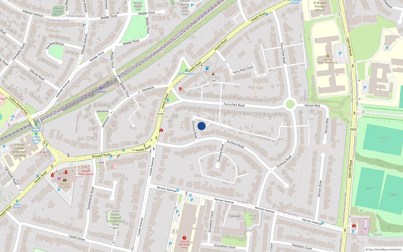 Overhead map showing the location of 29 Dunluce Road, Dublin 3