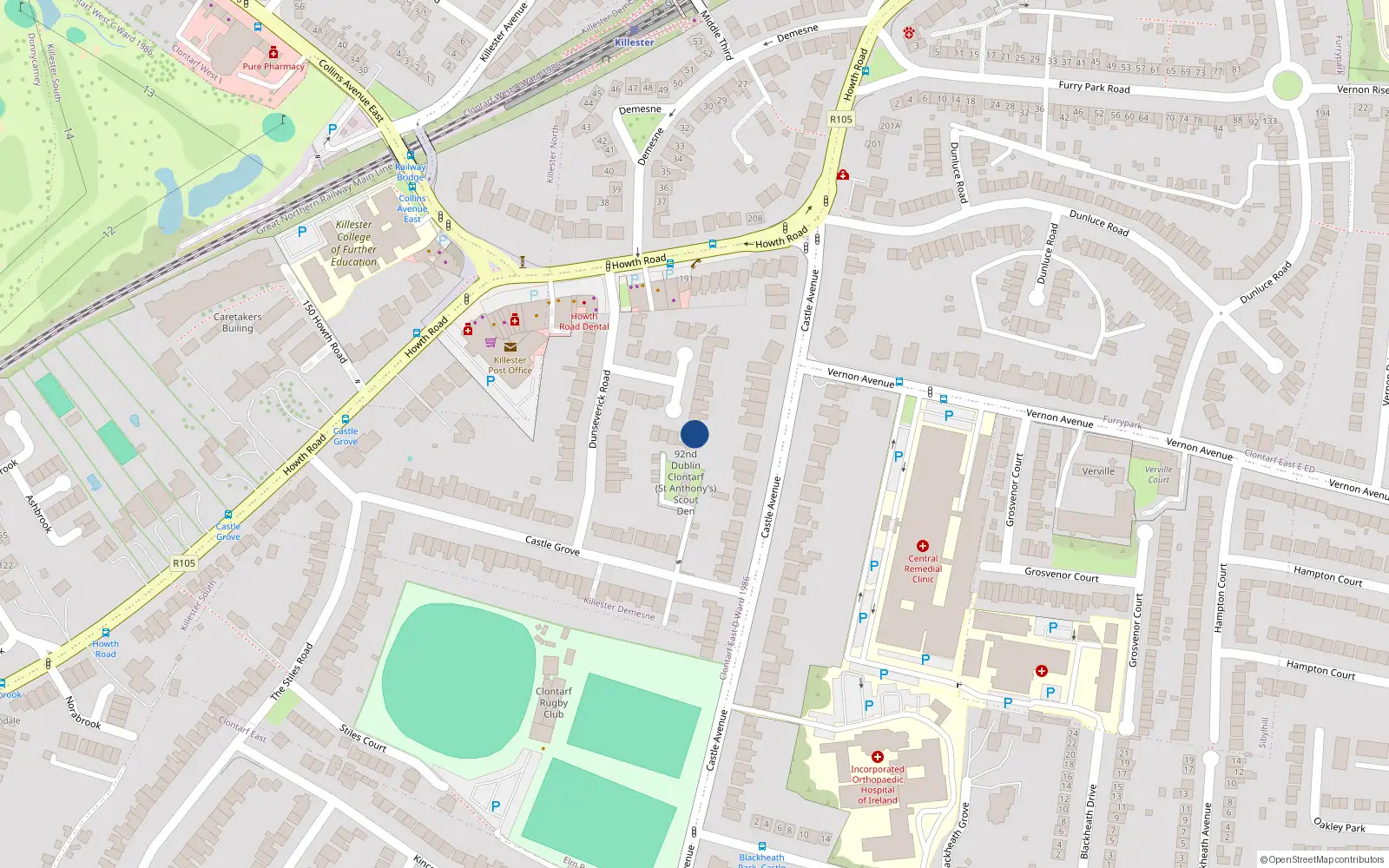 Overhead map showing the location of 29 Dunseverick Road, Dublin 3