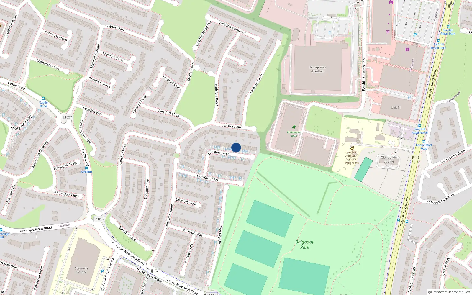 Overhead map showing the location of 29 Earlsfort Lane, Lucan