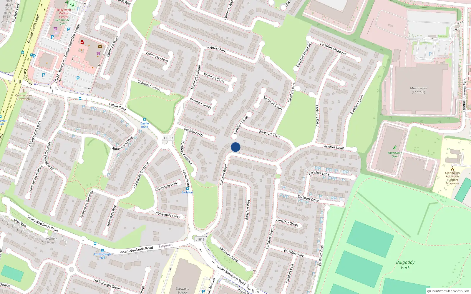 Overhead map showing the location of 29 Earlsfort Road, Lucan, Dublin