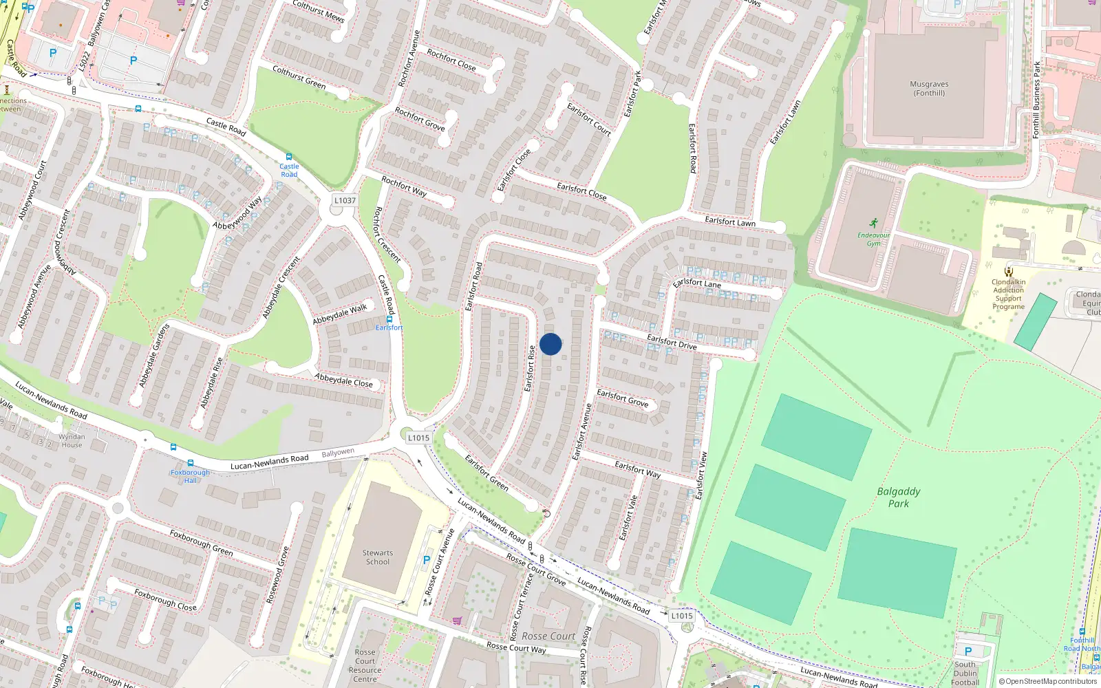 Overhead map showing the location of 29 Earlsfort Rise, Lucan