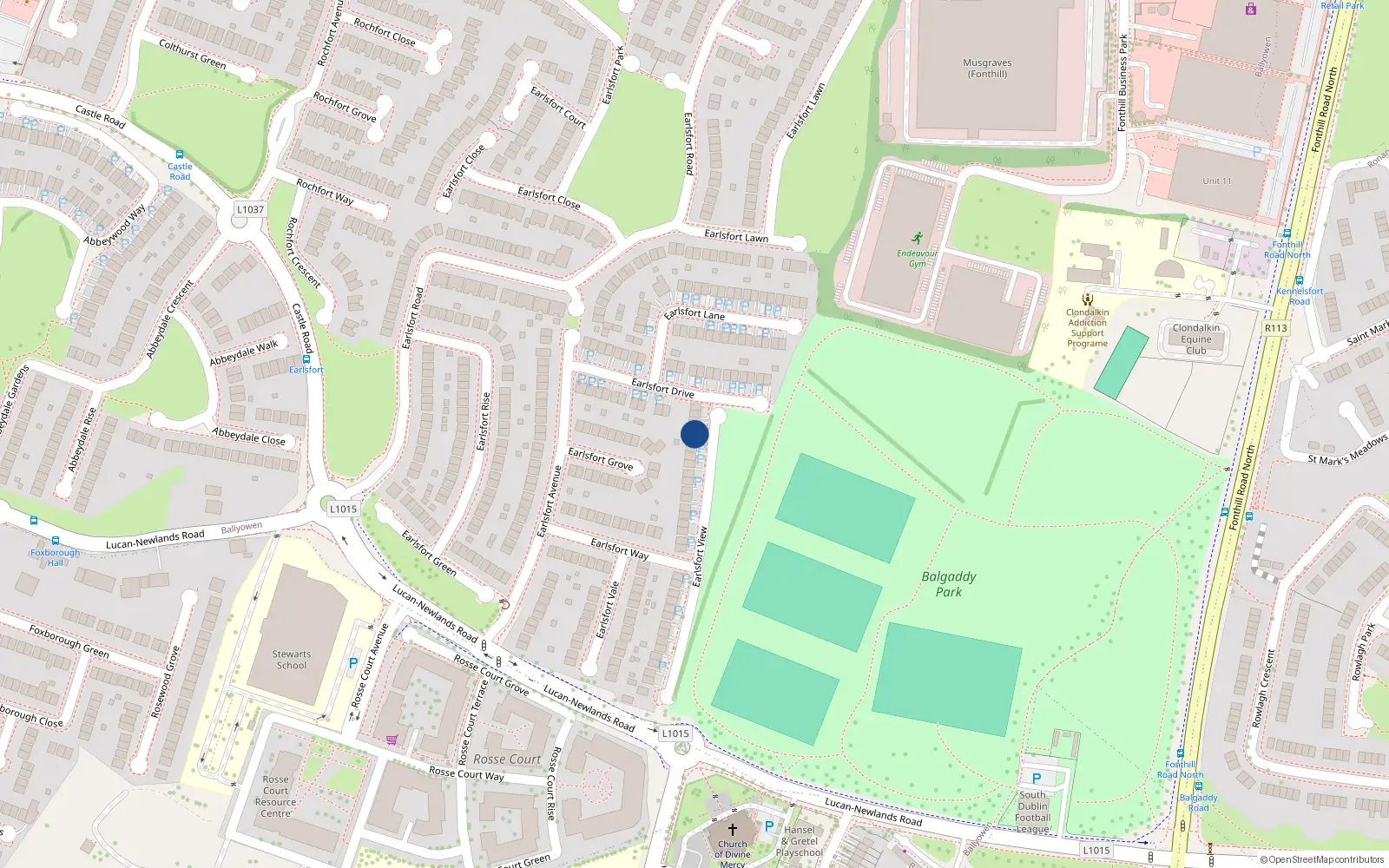 Overhead map showing the location of 29 Earlsfort View, Lucan