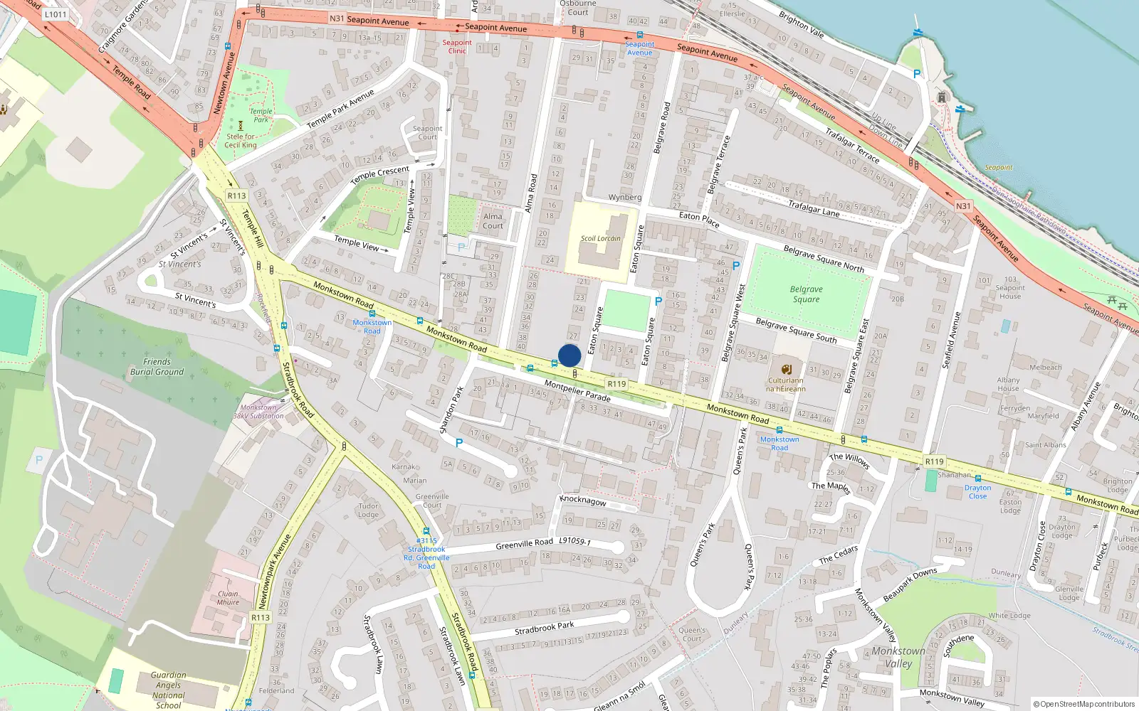Overhead map showing the location of 29 Eaton Square, Monkstown, Dublin