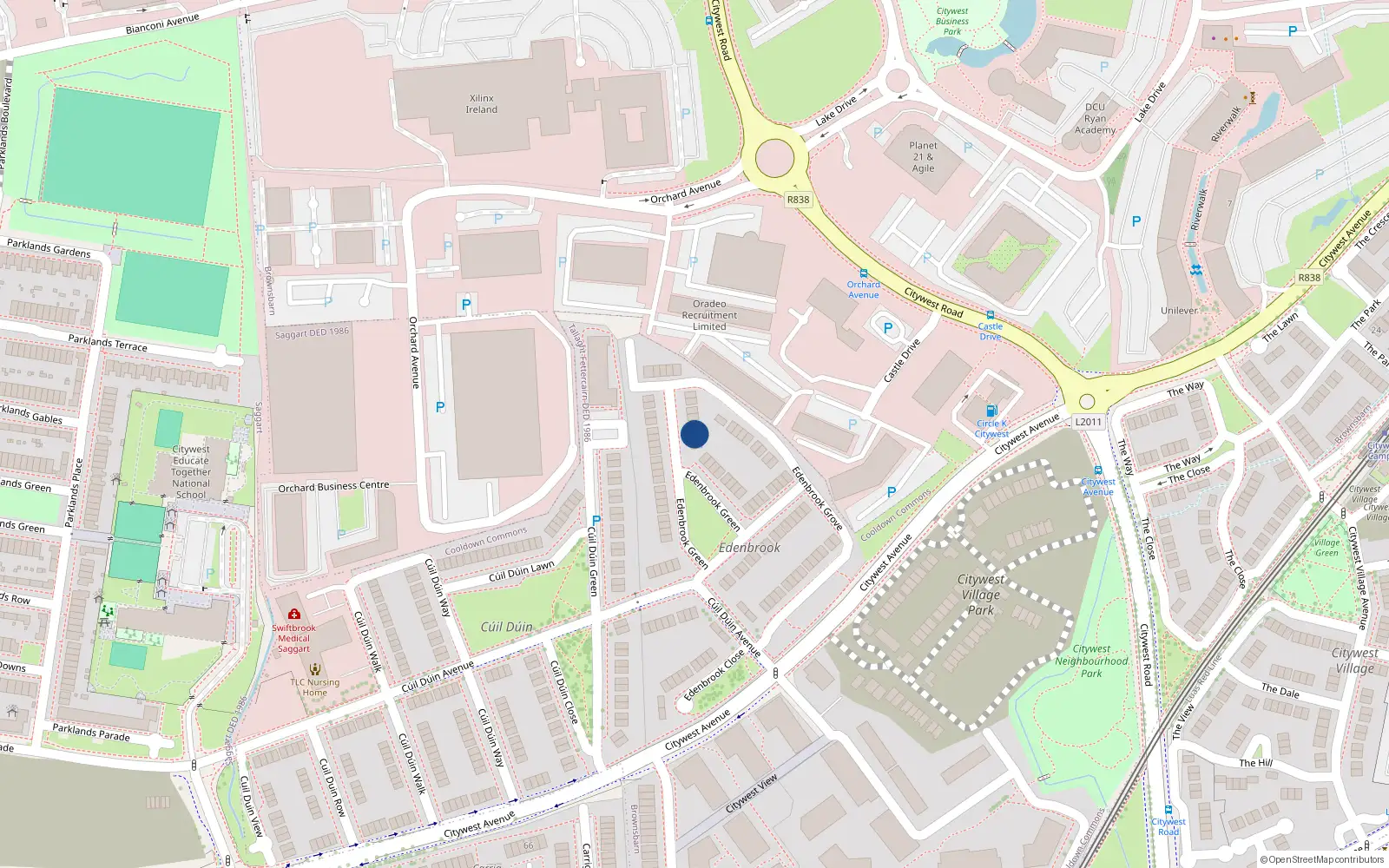 Overhead map showing the location of 29 Edenbrook Green, Citywest