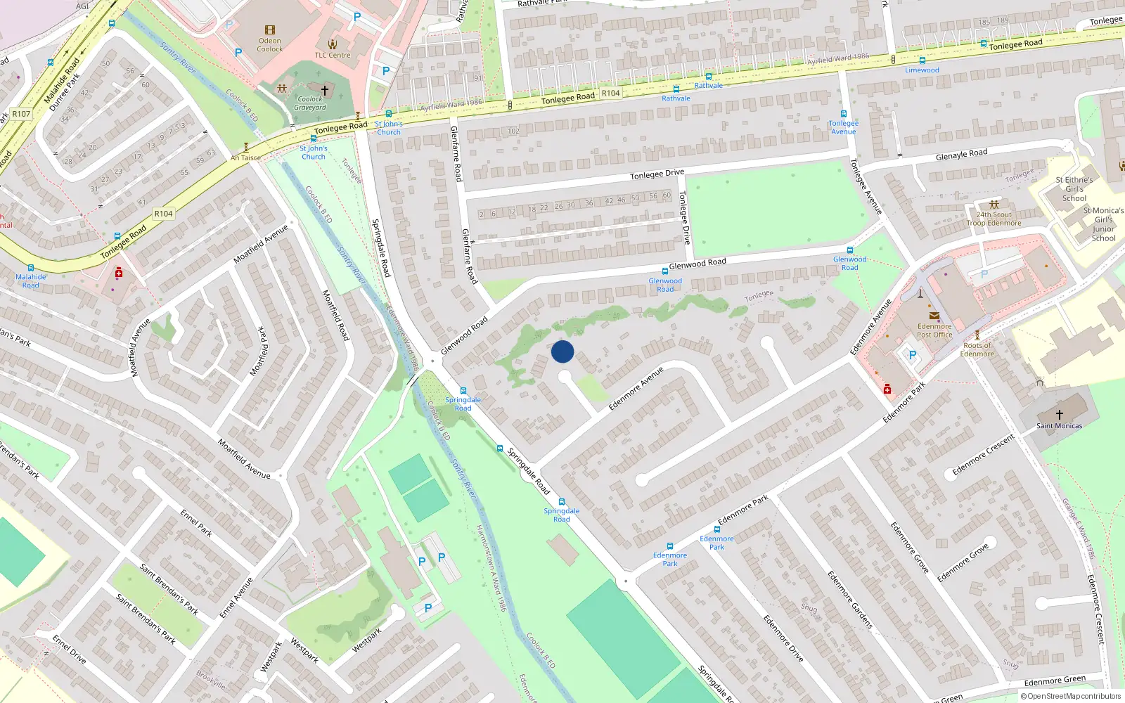 Overhead map showing the location of 29 Edenmore Avenue, Raheny, Dublin 5