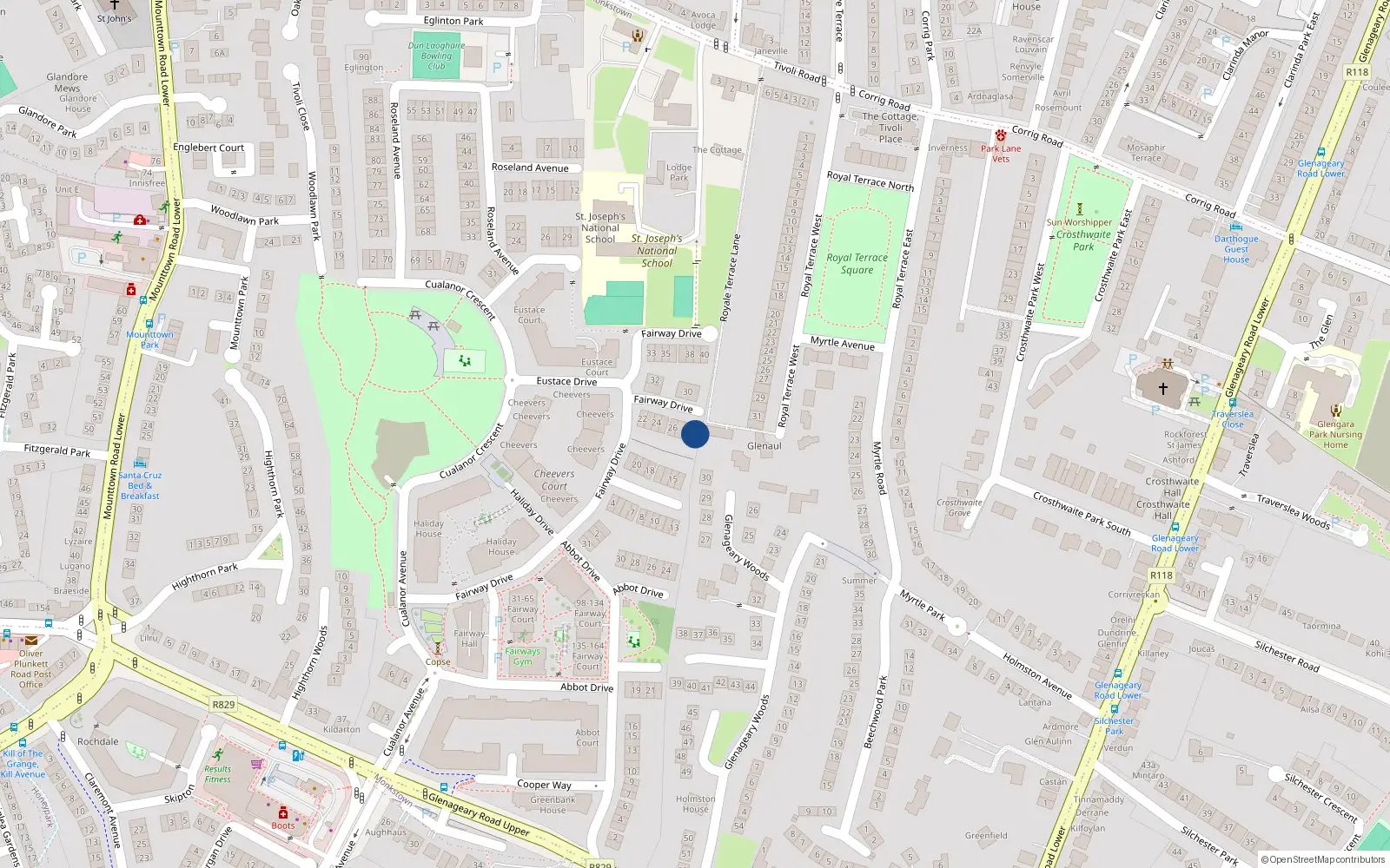 Overhead map showing the location of 29 Fairway Drive, Cualanor