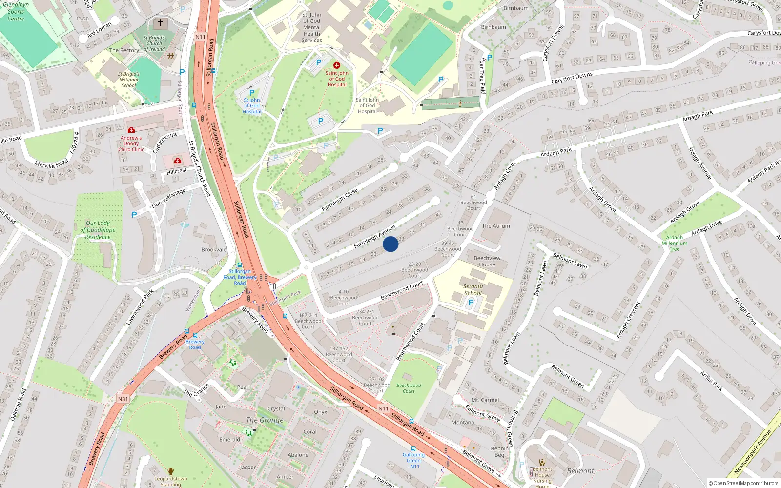 Overhead map showing the location of 29 Farmleigh Avenue, Dublin