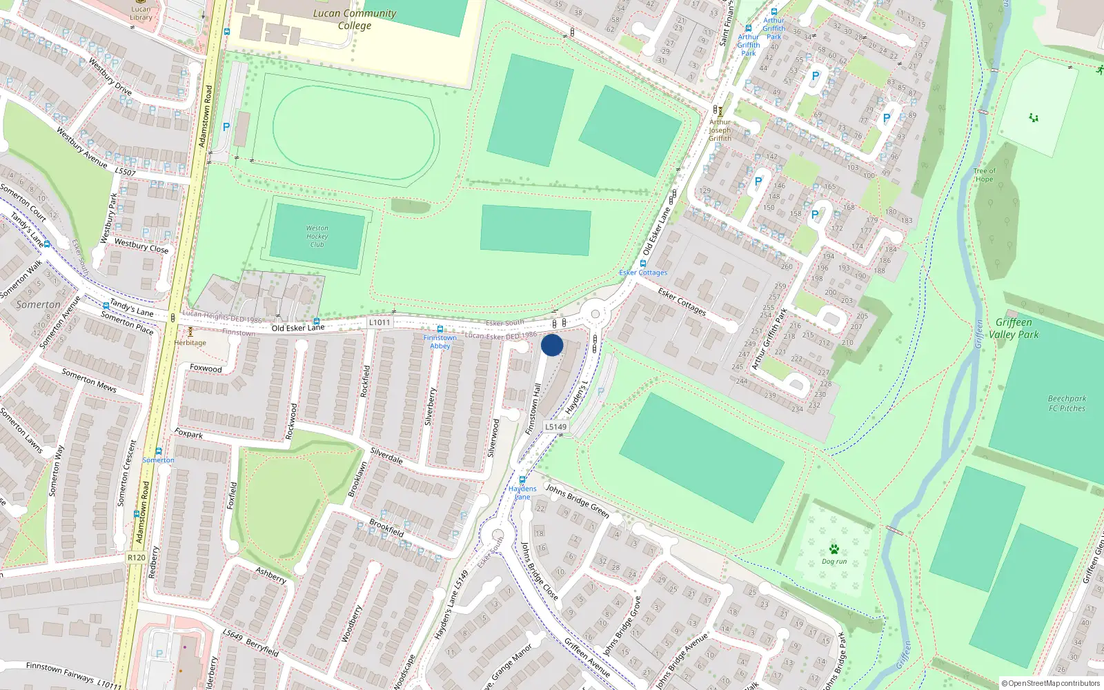 Overhead map showing the location of 29 Finnstown Hall, Haydens Lane, Lucan