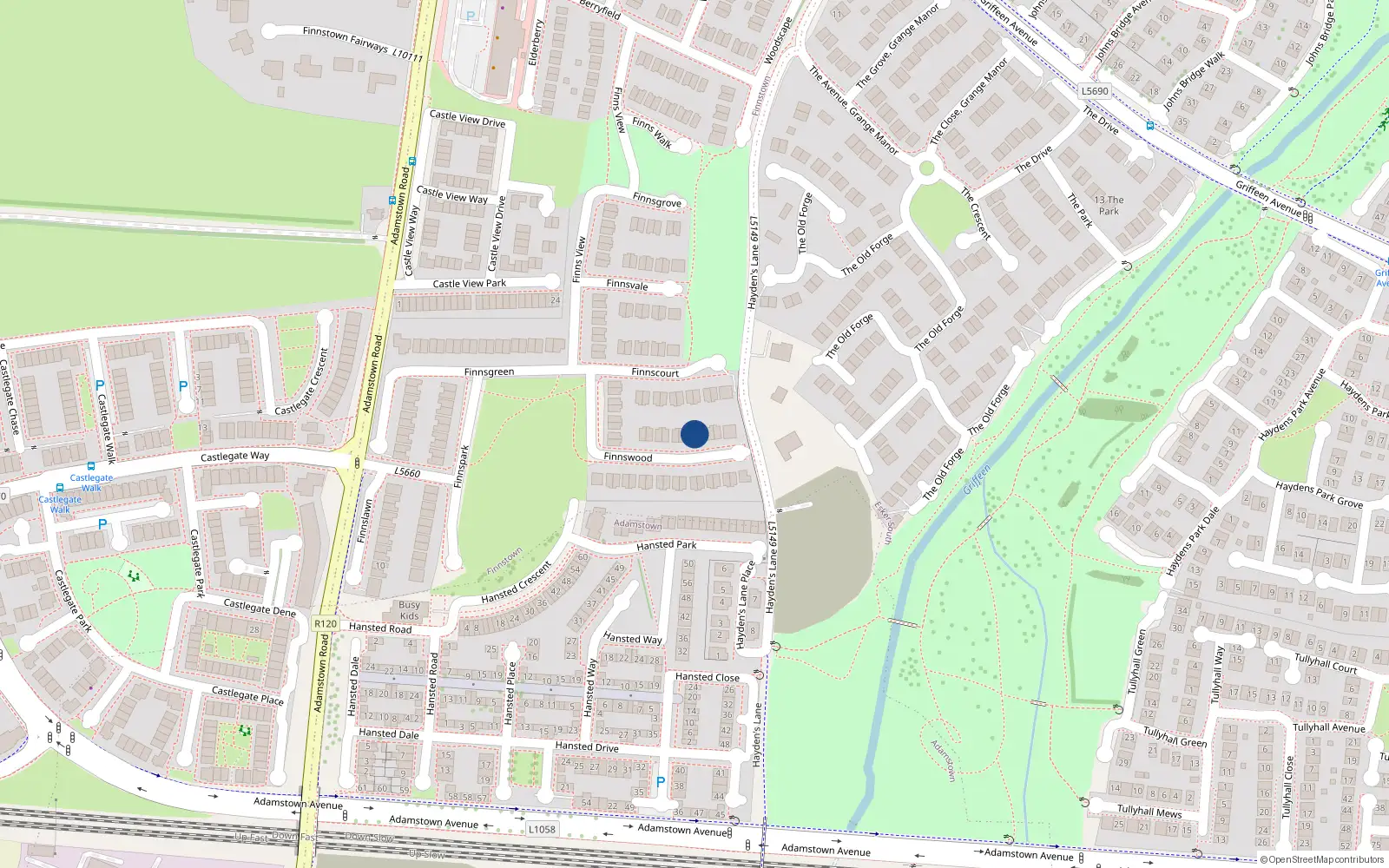 Overhead map showing the location of 29 Finnswood, Lucan