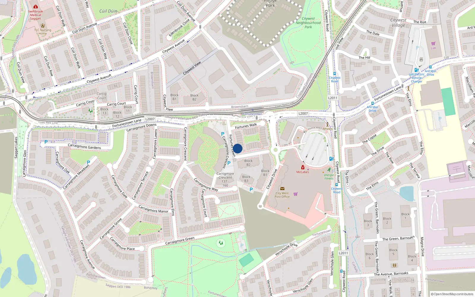 Overhead map showing the location of 29 Fortunes Lawn, Citywest