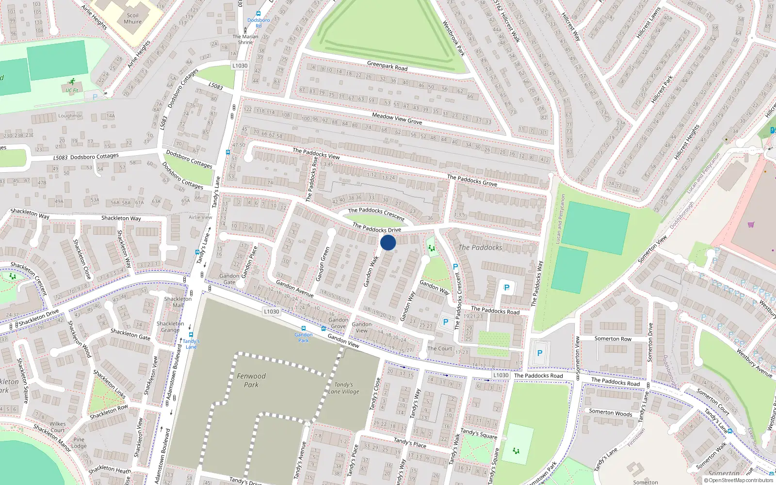 Overhead map showing the location of 29 Gandon Crescent, Lucan