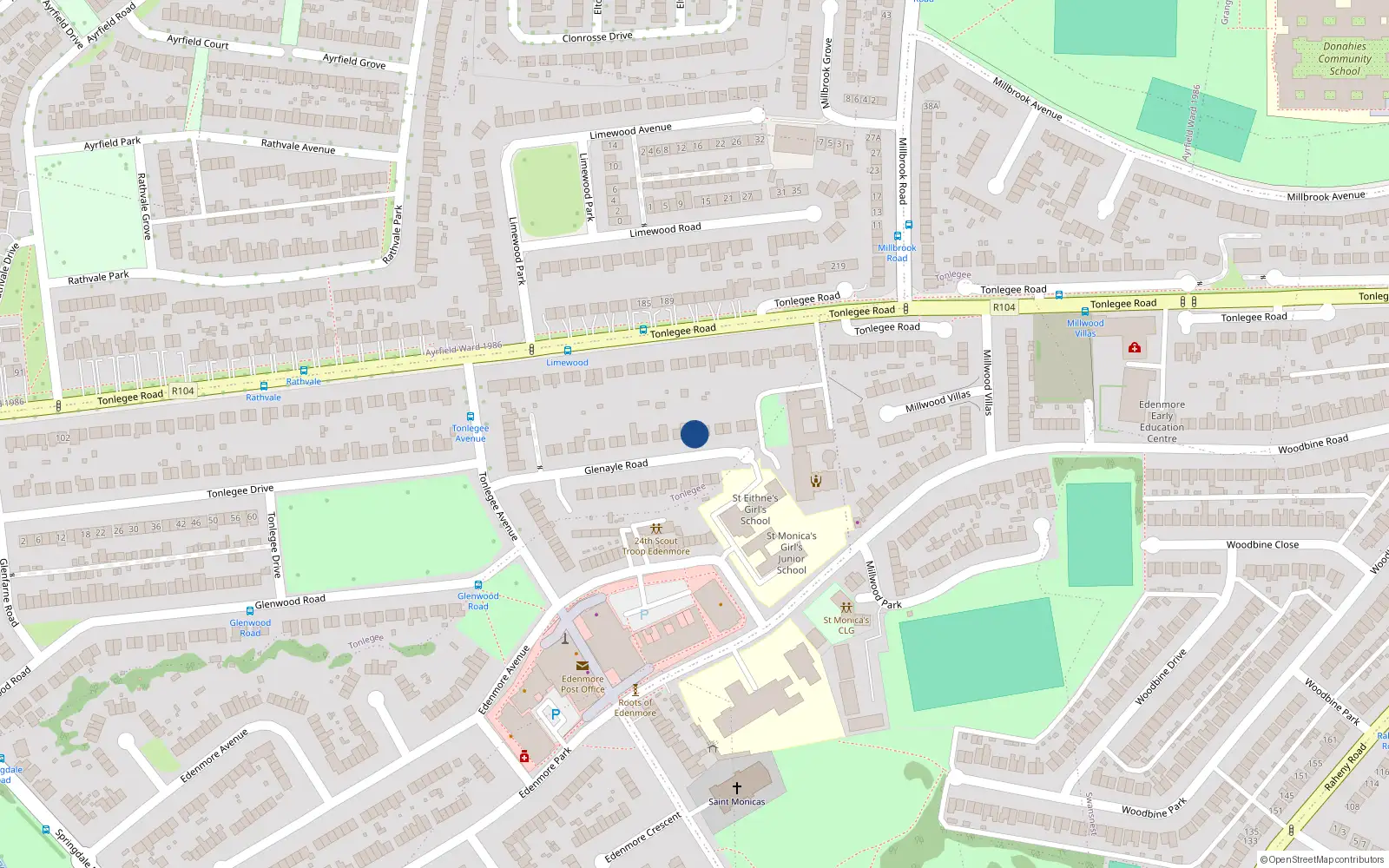 Overhead map showing the location of 29 Glenayle Road, Dublin 5