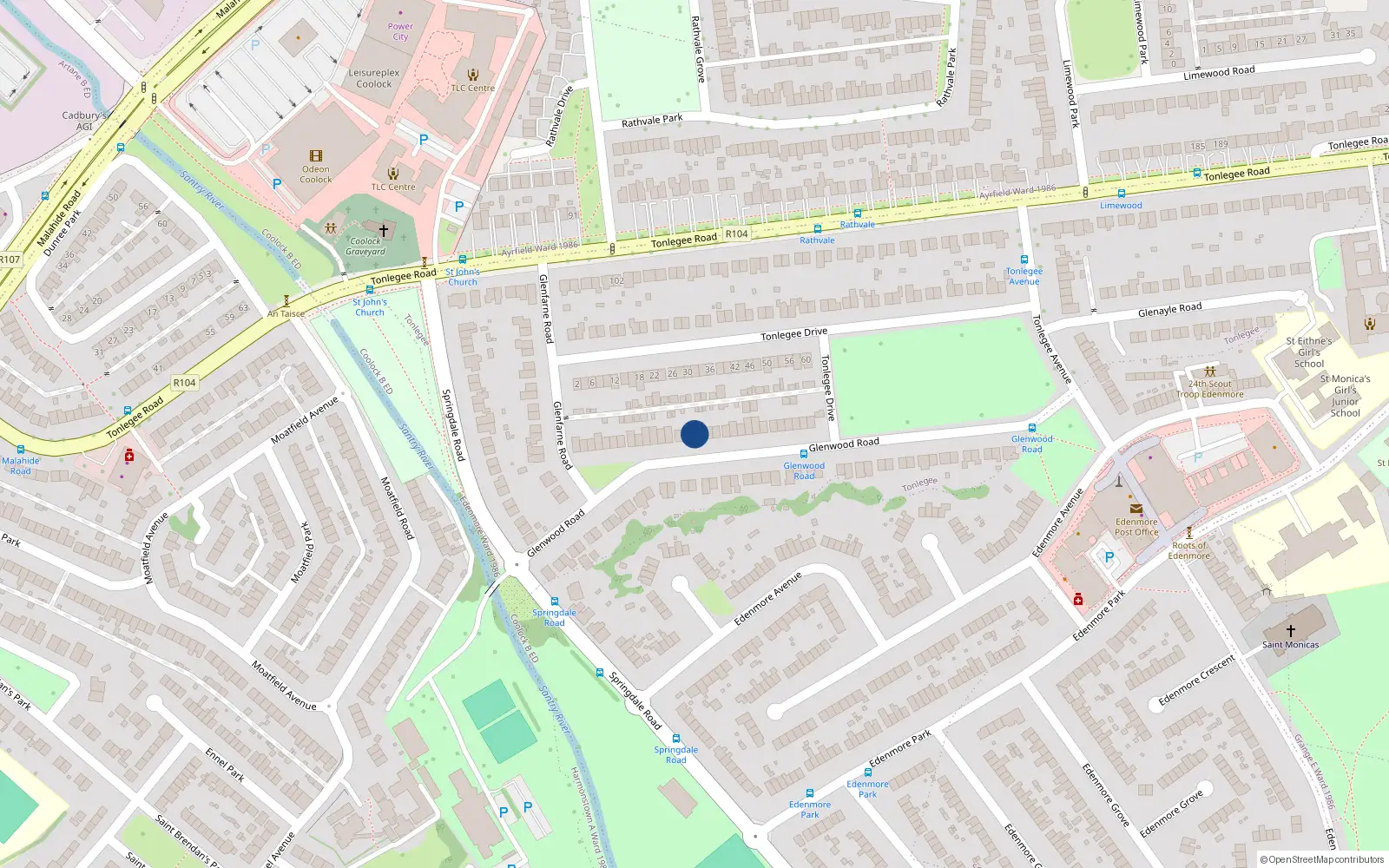 Overhead map showing the location of 29 Glenwood Road, Dublin 5