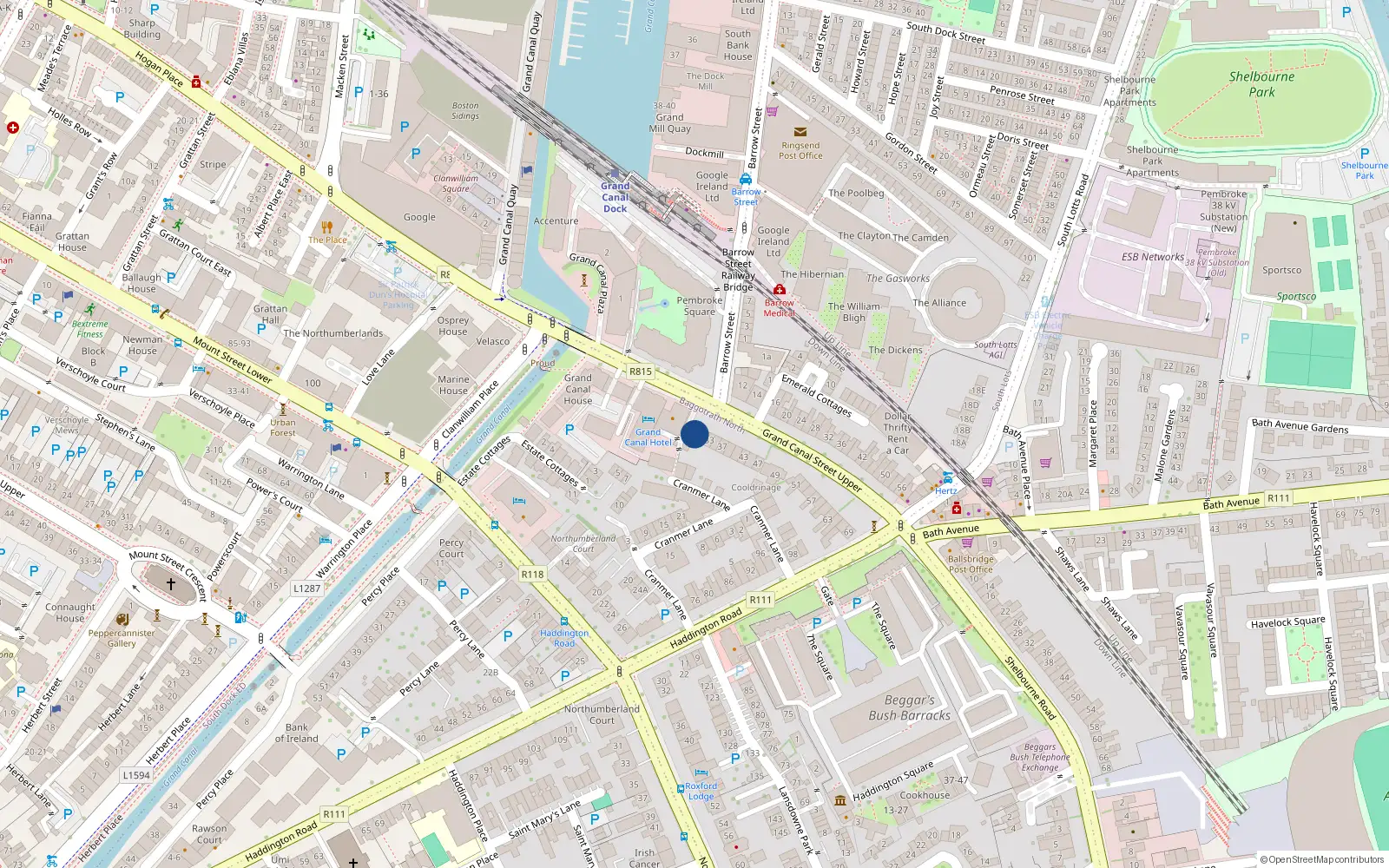 Overhead map showing the location of 29 Grand Canal Street Upper, Dublin 4