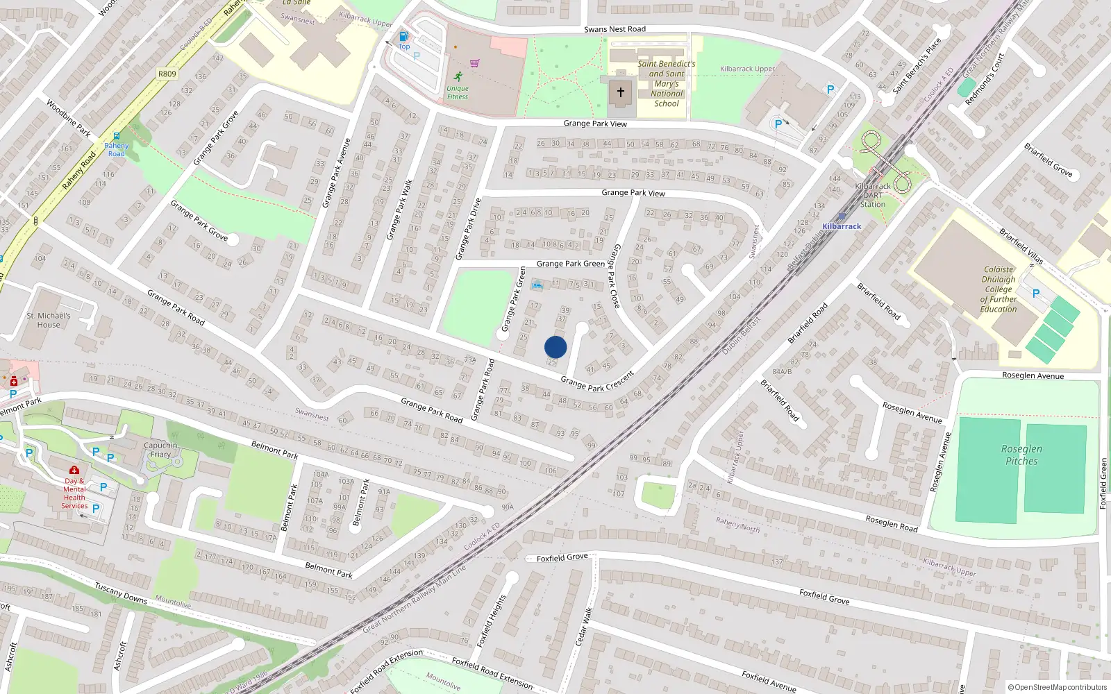 Overhead map showing the location of 29 Grange Park Crescent, Dublin 5