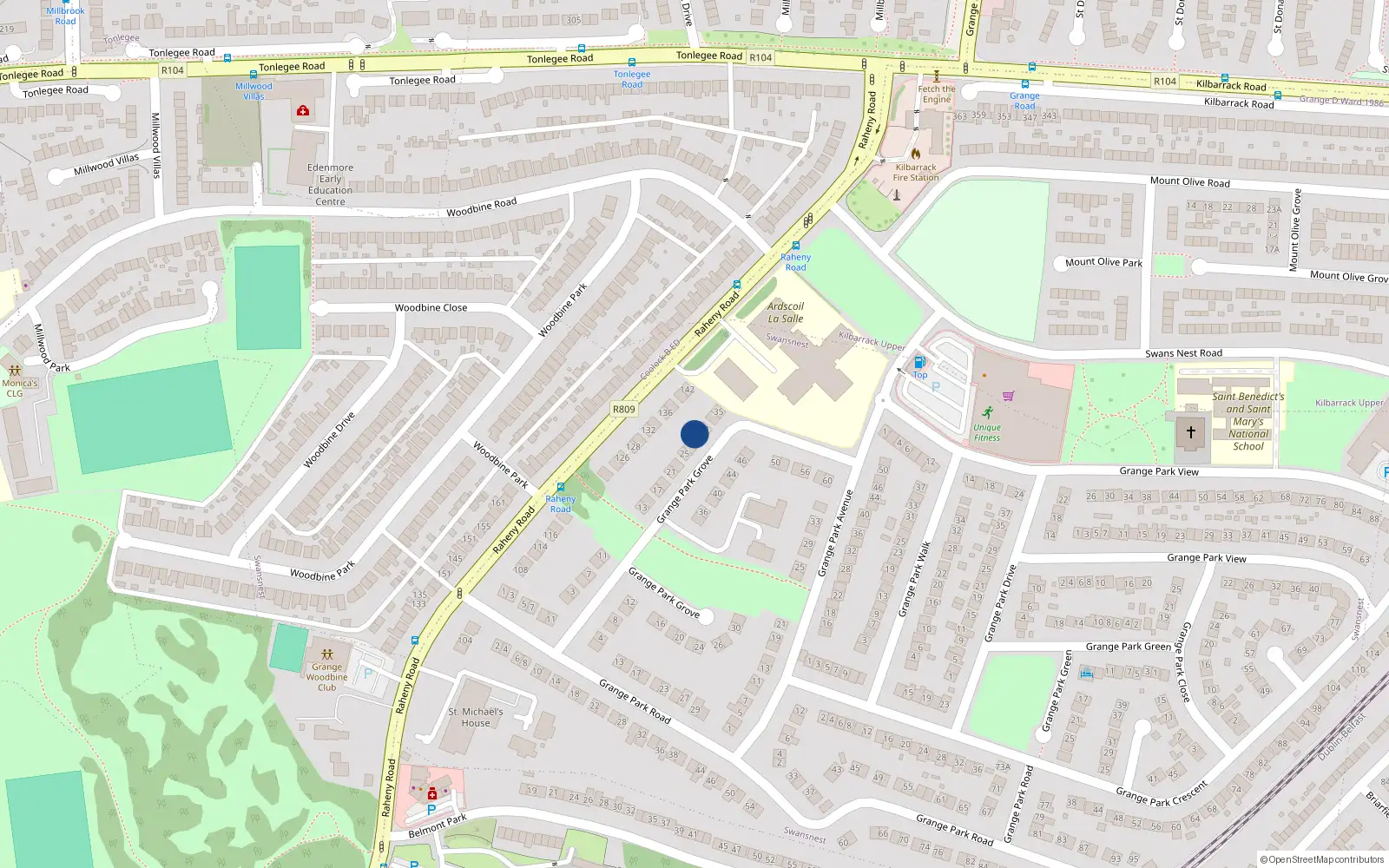 Overhead map showing the location of 29 Grange Park Grove, Raheny, Dublin 5