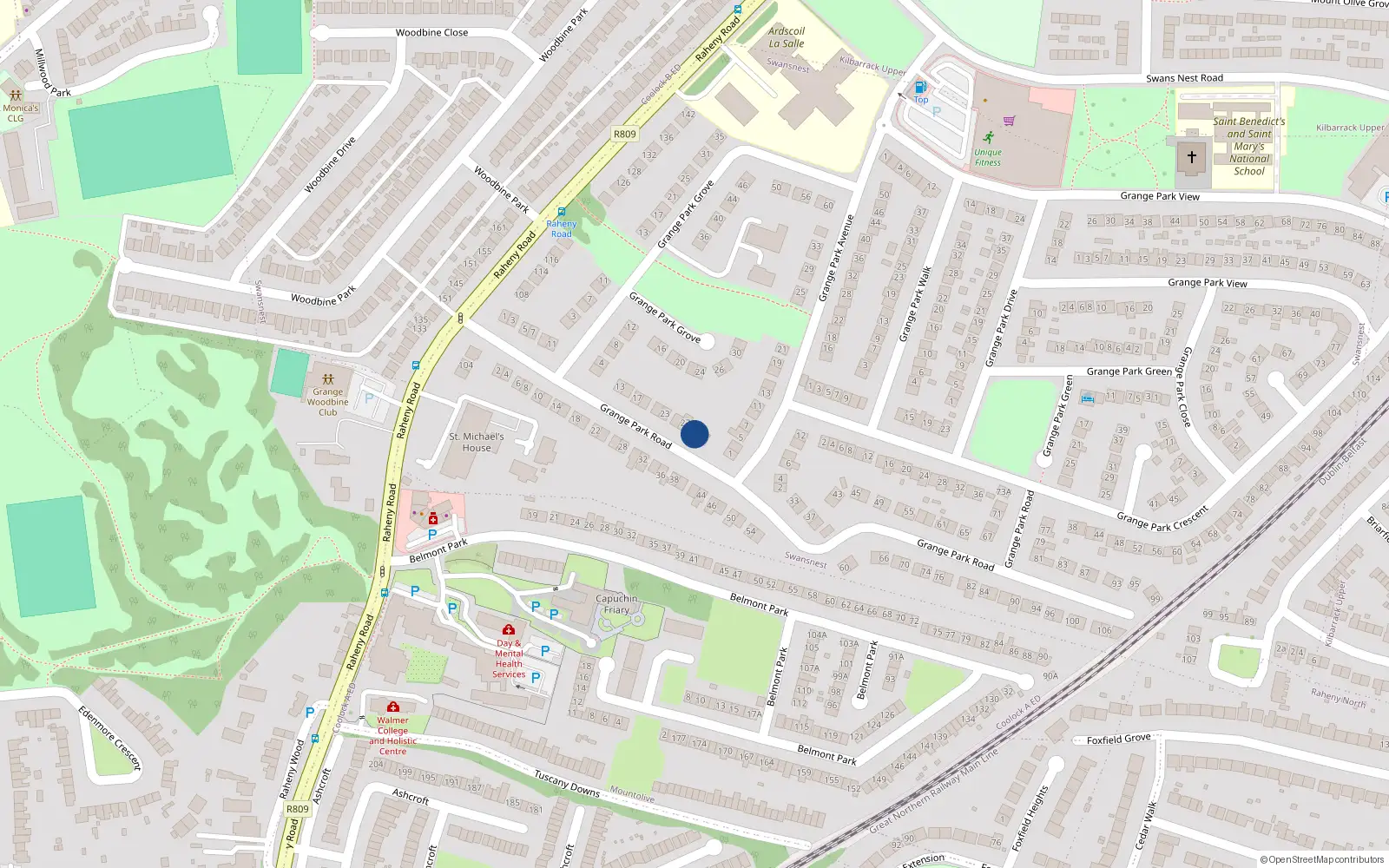 Overhead map showing the location of 29 Grange Park Road, Raheny, Dublin 5