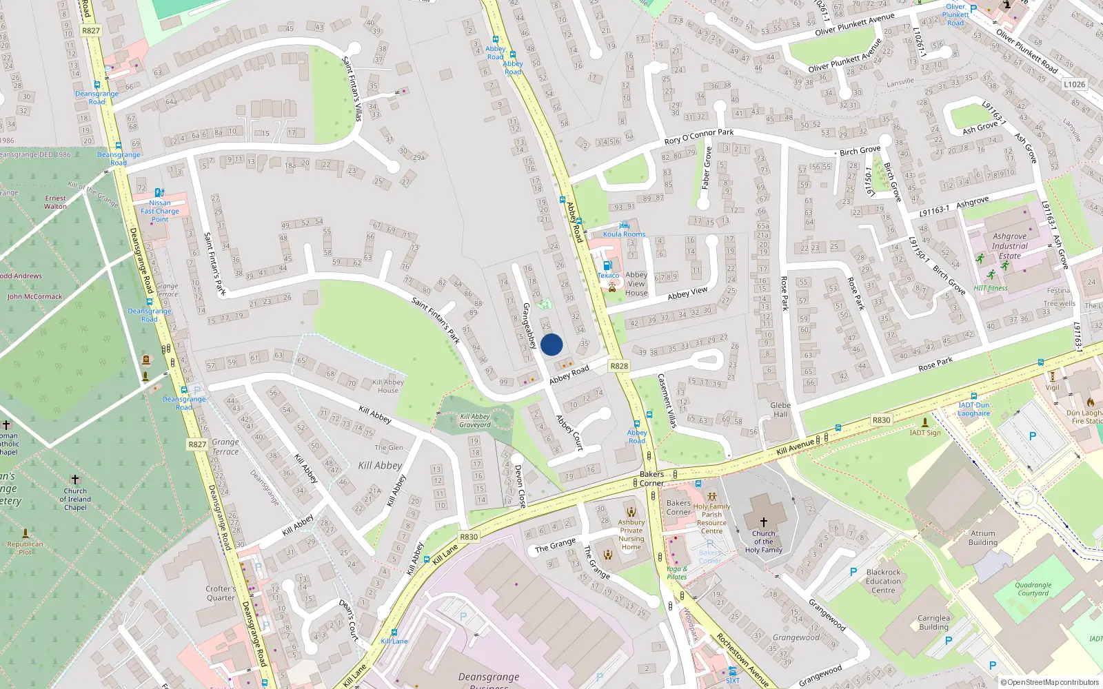 Overhead map showing the location of 29 Grangeabbey, Blackrock