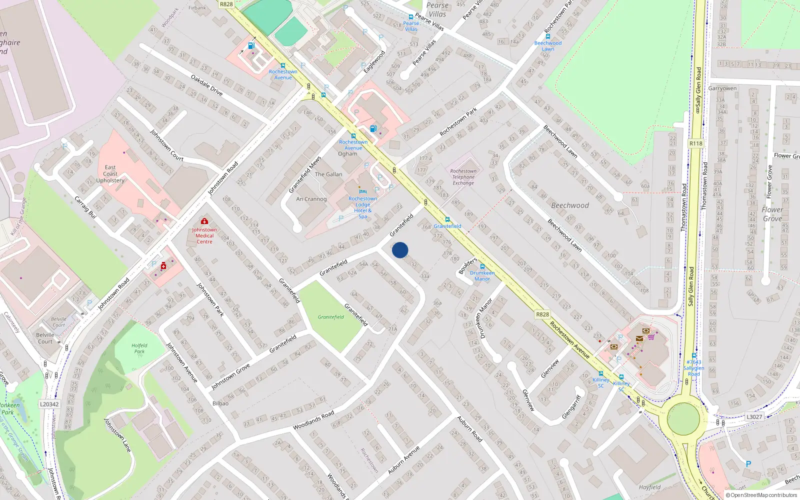Overhead map showing the location of 29 Granitefield, Dun Laoghaire