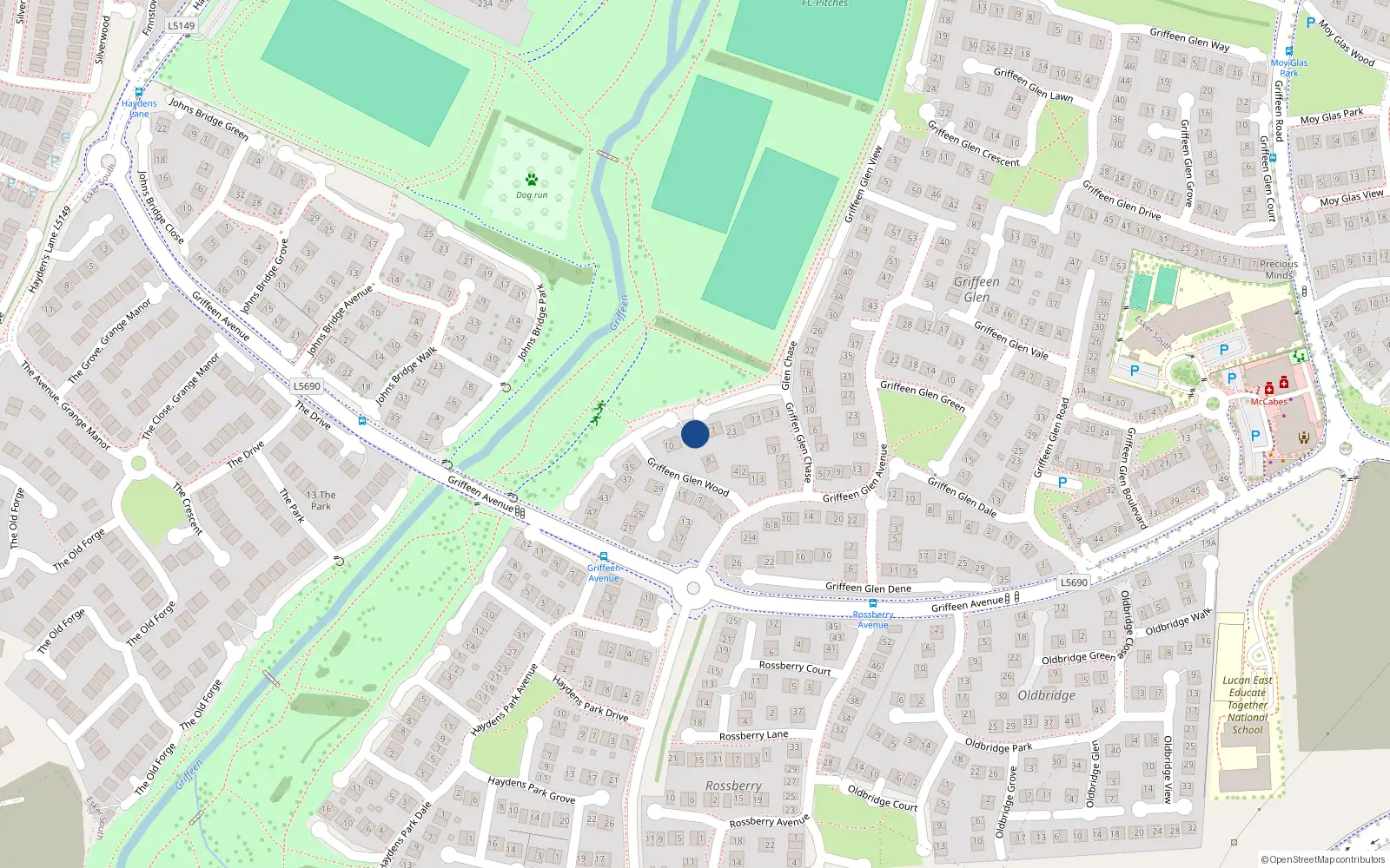 Overhead map showing the location of 29 Griffeen Glen Chase, Lucan