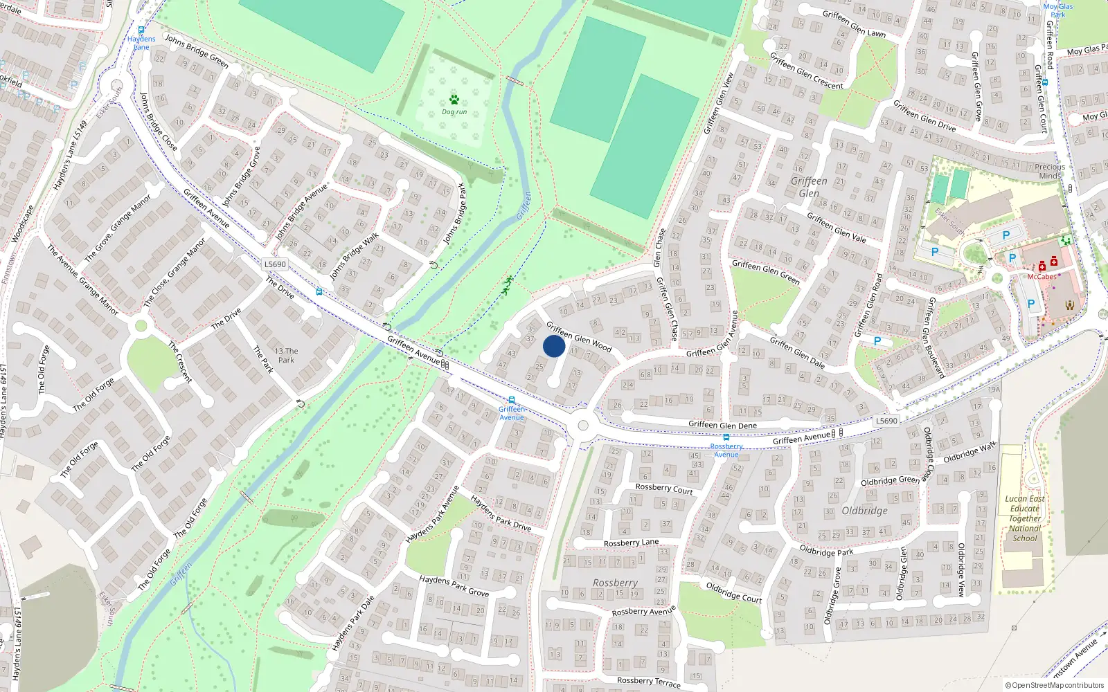Overhead map showing the location of 29 Griffeen Glen Wood, Lucan, Co Dublin
