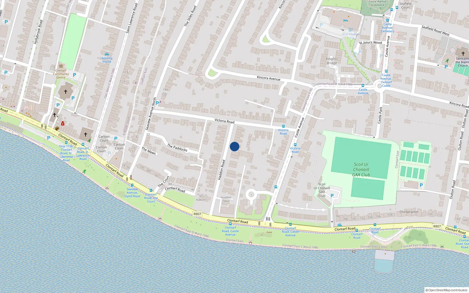 Overhead map showing the location of 29 Haddon Road, Clontarf, Dublin