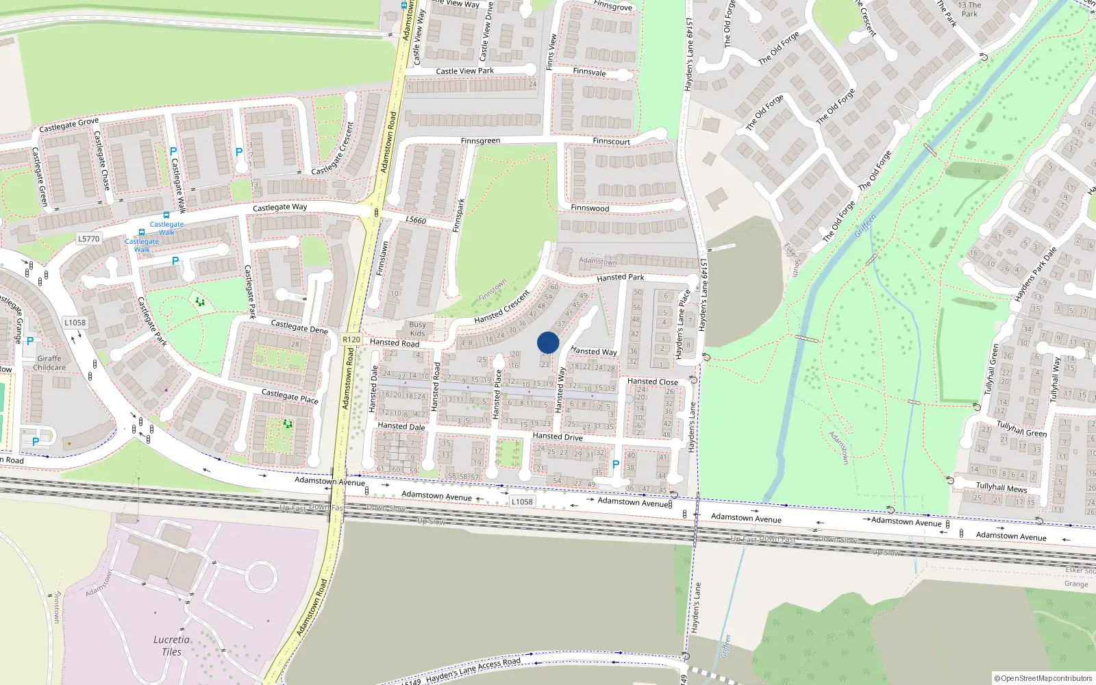 Overhead map showing the location of 29 Hansted Way, Lucan