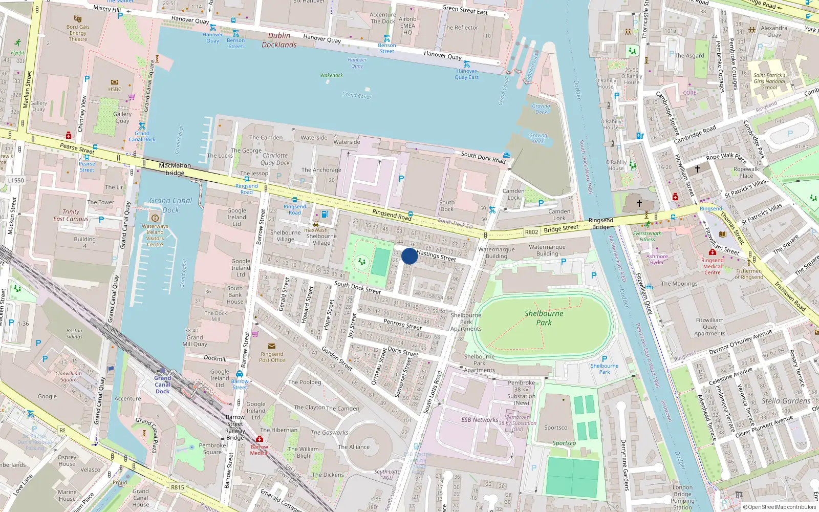 Overhead map showing the location of 29 Hastings Street, Dublin 4