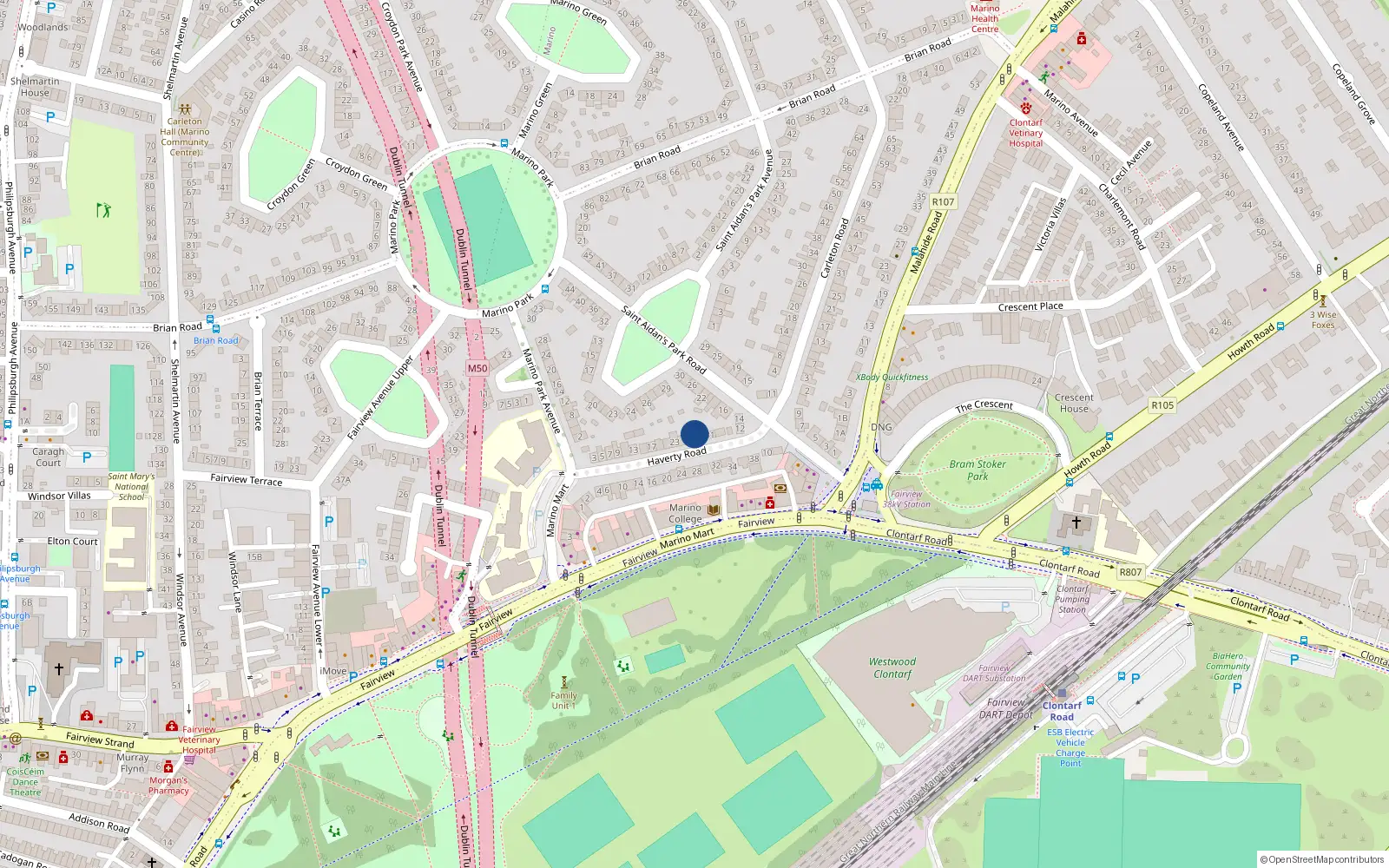 Overhead map showing the location of 29 Haverty Road, Dublin 3