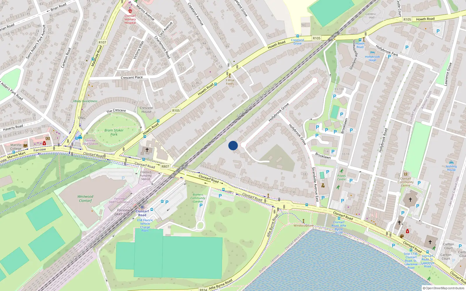 Overhead map showing the location of 29 Hollybrook Grove, Clontarf, Dublin 3