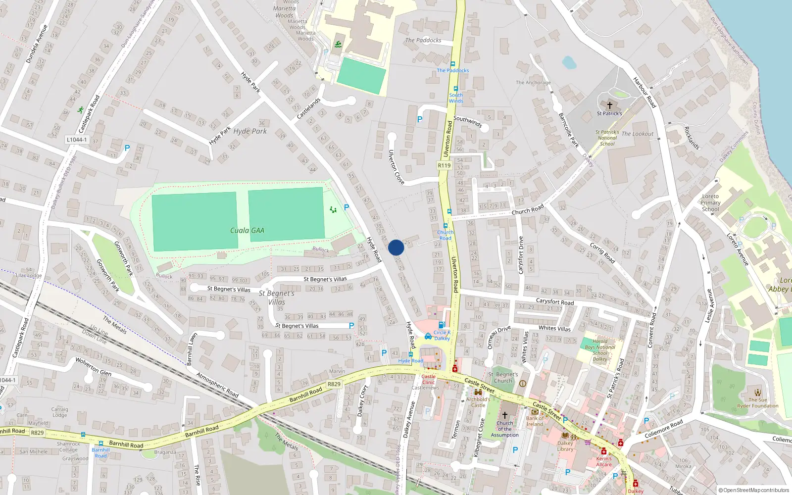Overhead map showing the location of 29 Hyde Road, Dublin