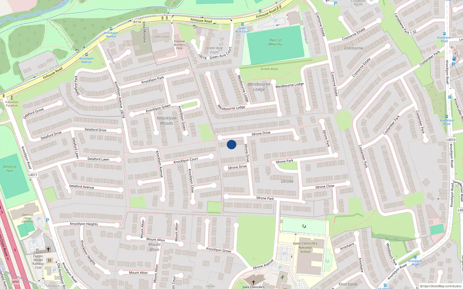 Overhead map showing the location of 29 Idrone Drive, Dublin 16