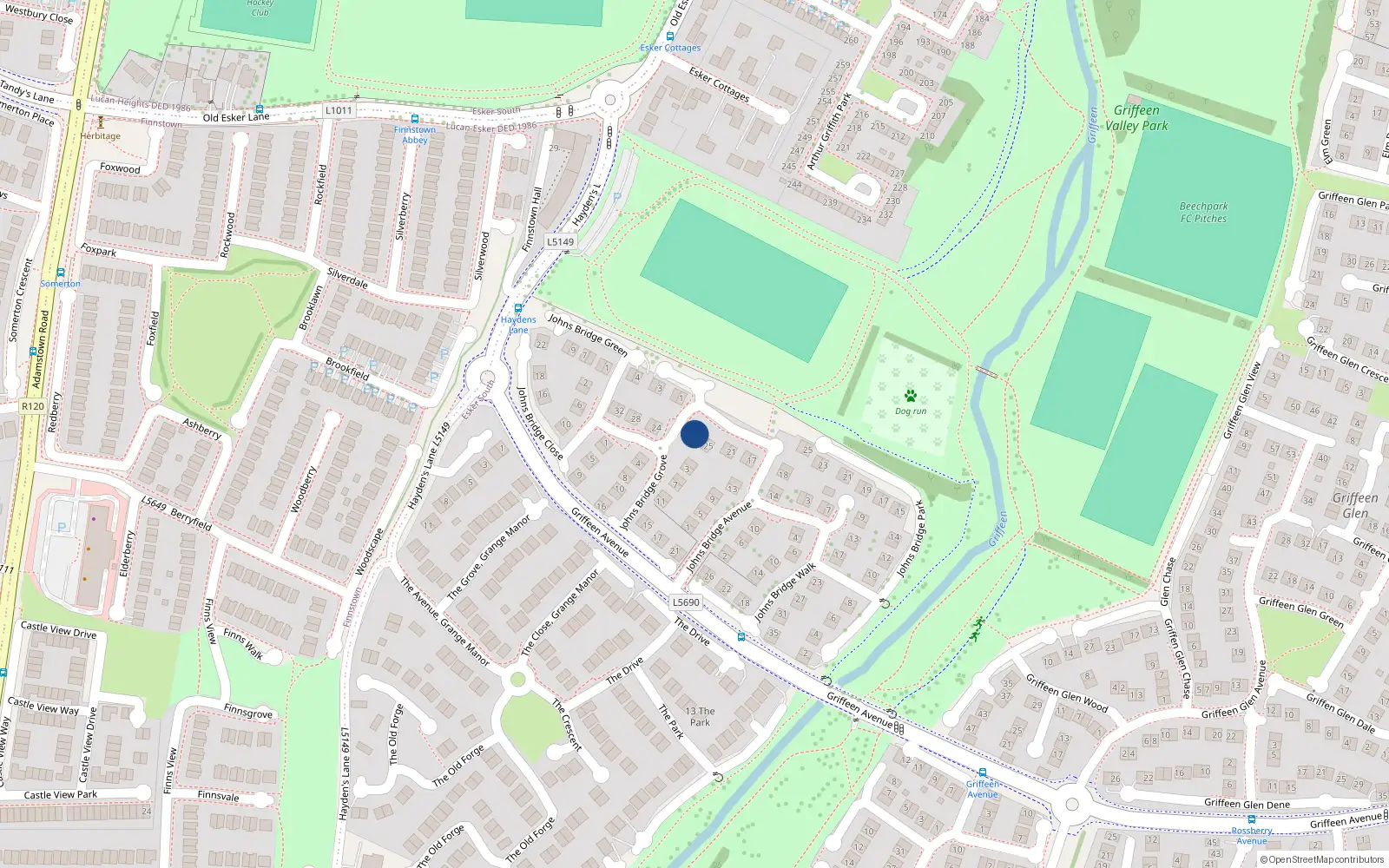 Overhead map showing the location of 29 Johnsbridge Avenue, Lucan