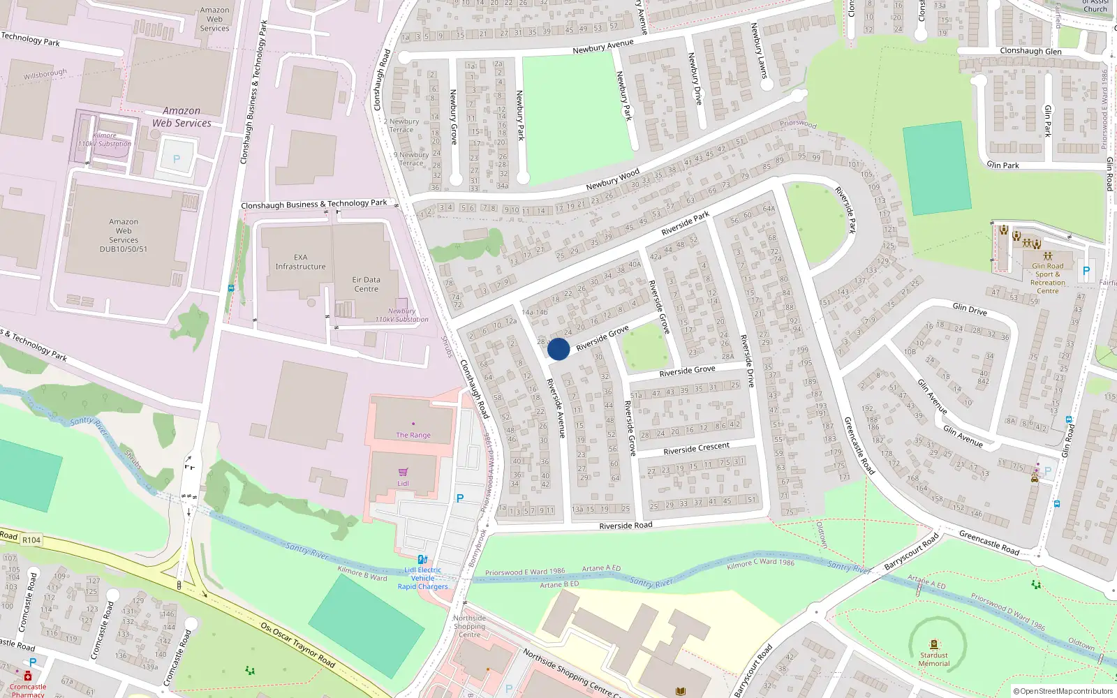 Overhead map showing the location of 29 Kilkee House, Clare Village, Coolock