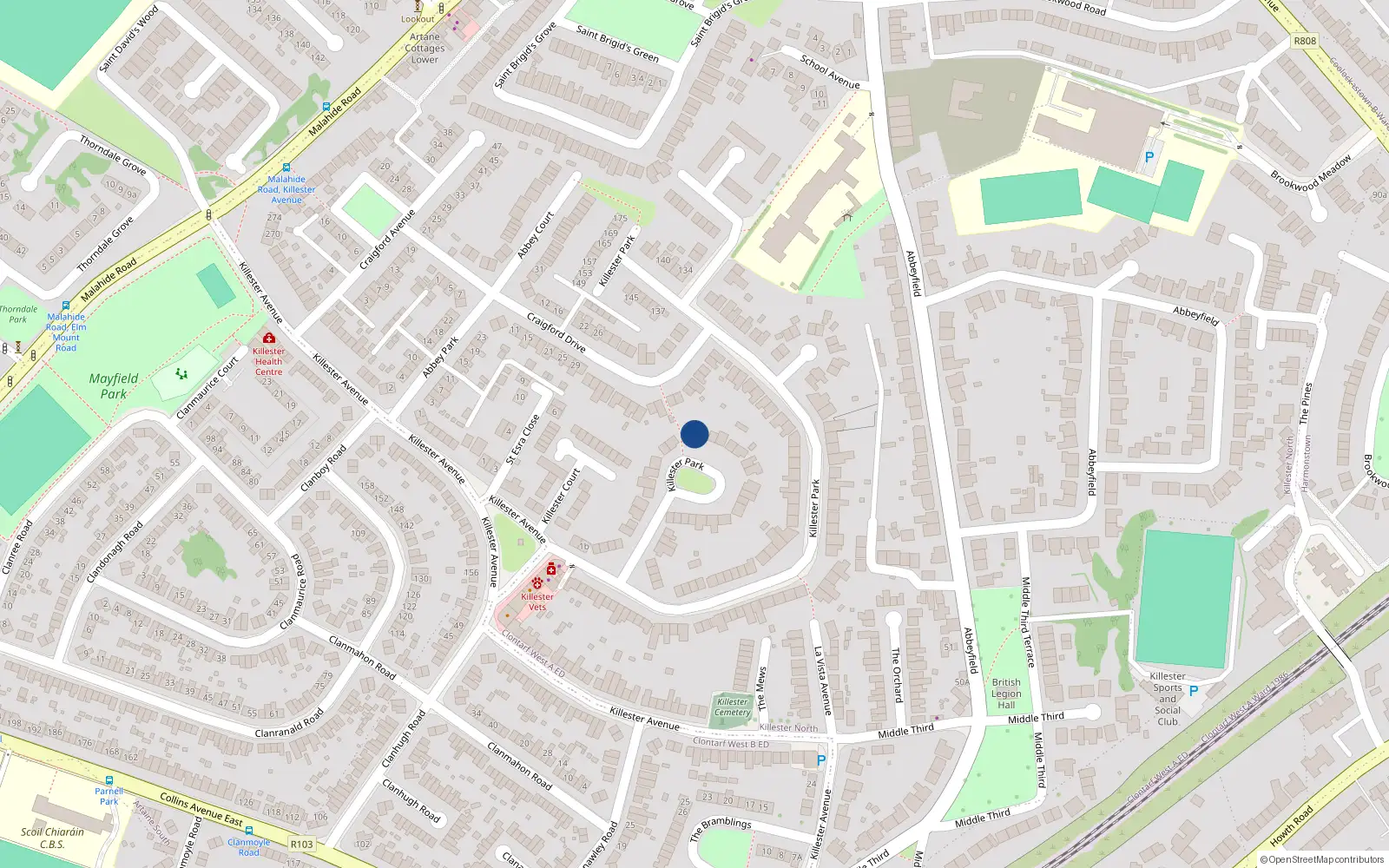 Overhead map showing the location of 29 Killester Park, Dublin 5
