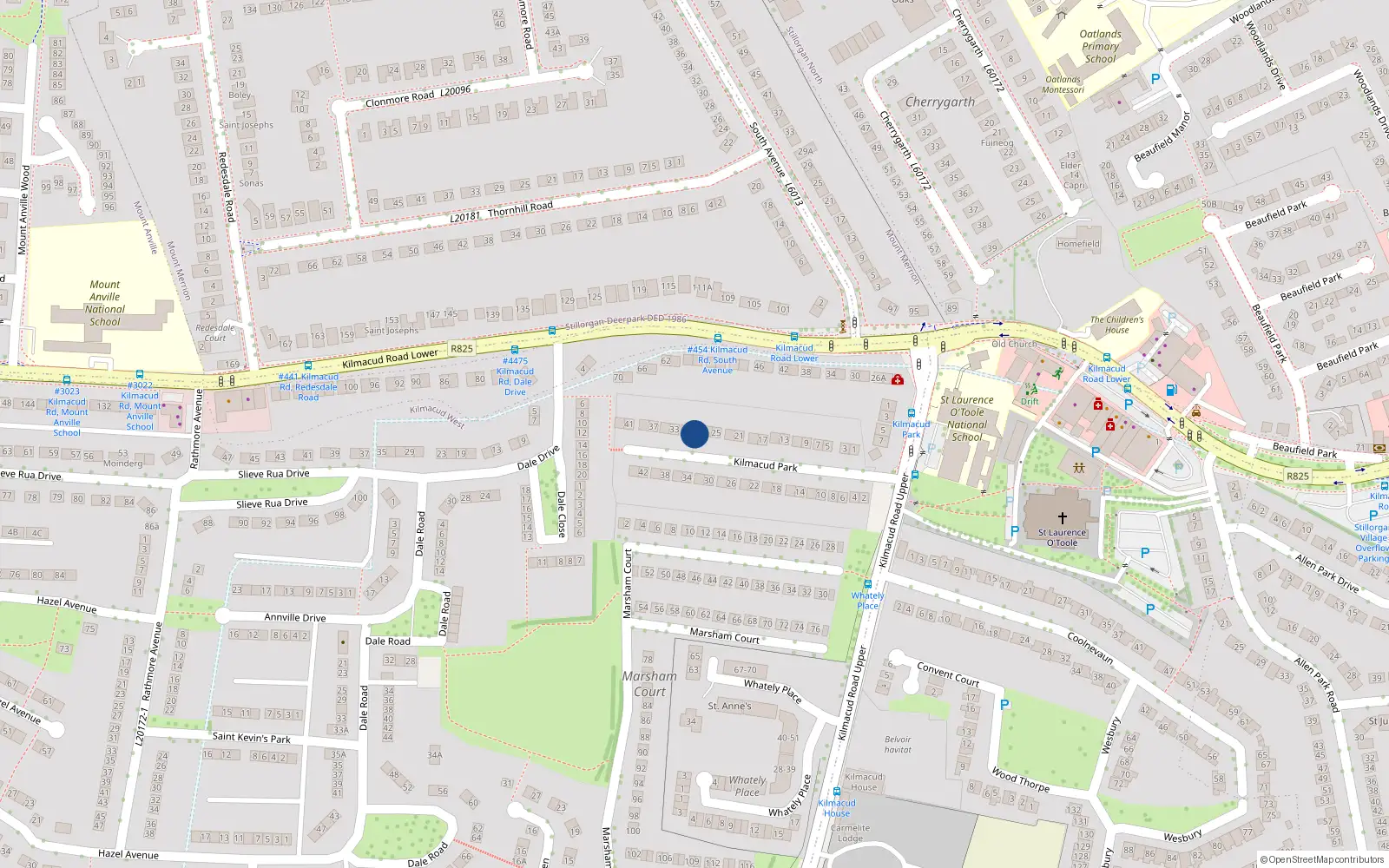 Overhead map showing the location of 29 Kilmacud Park, Stillorgan, Dublin