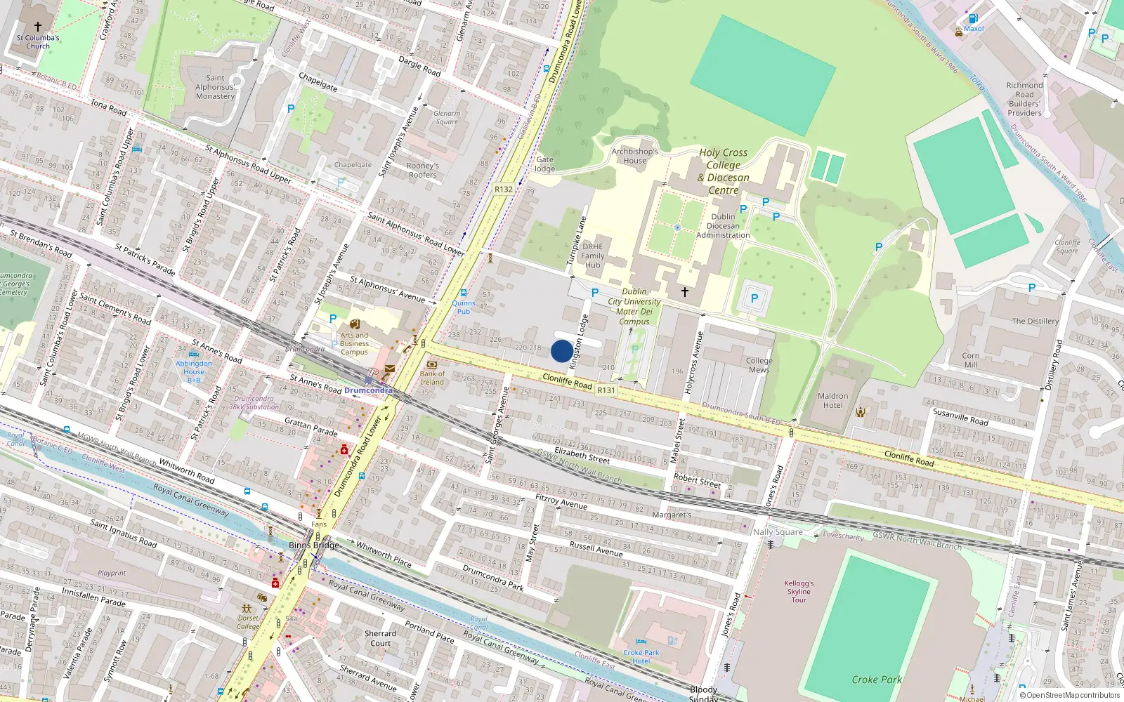 Overhead map showing the location of 29 Kingston Lodge, Clonliffe Road, Drumcondra Dublin 9