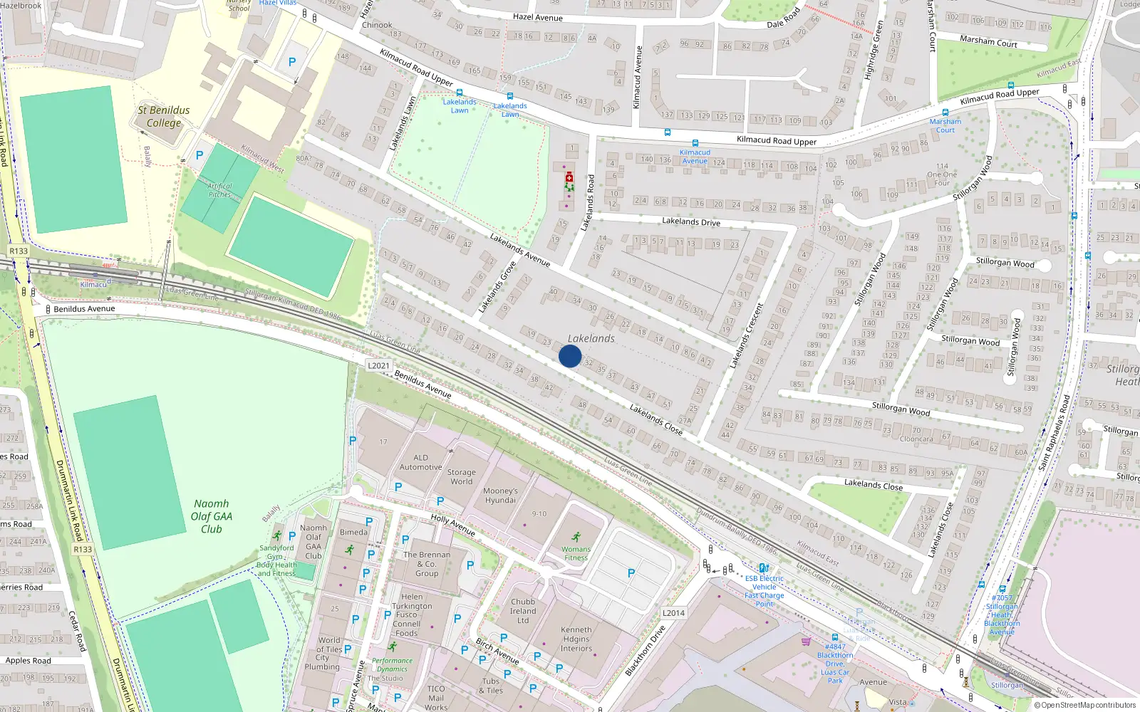 Overhead map showing the location of 29 Lakelands Close, Kilmacud Road Upper, Stillorgan