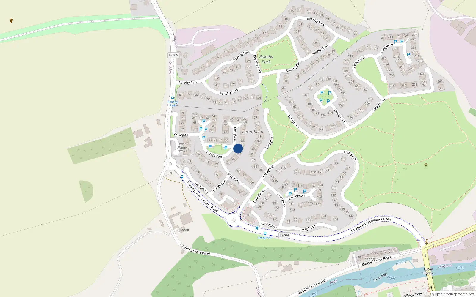 Overhead map showing the location of 29 Laraghcon, Lucan
