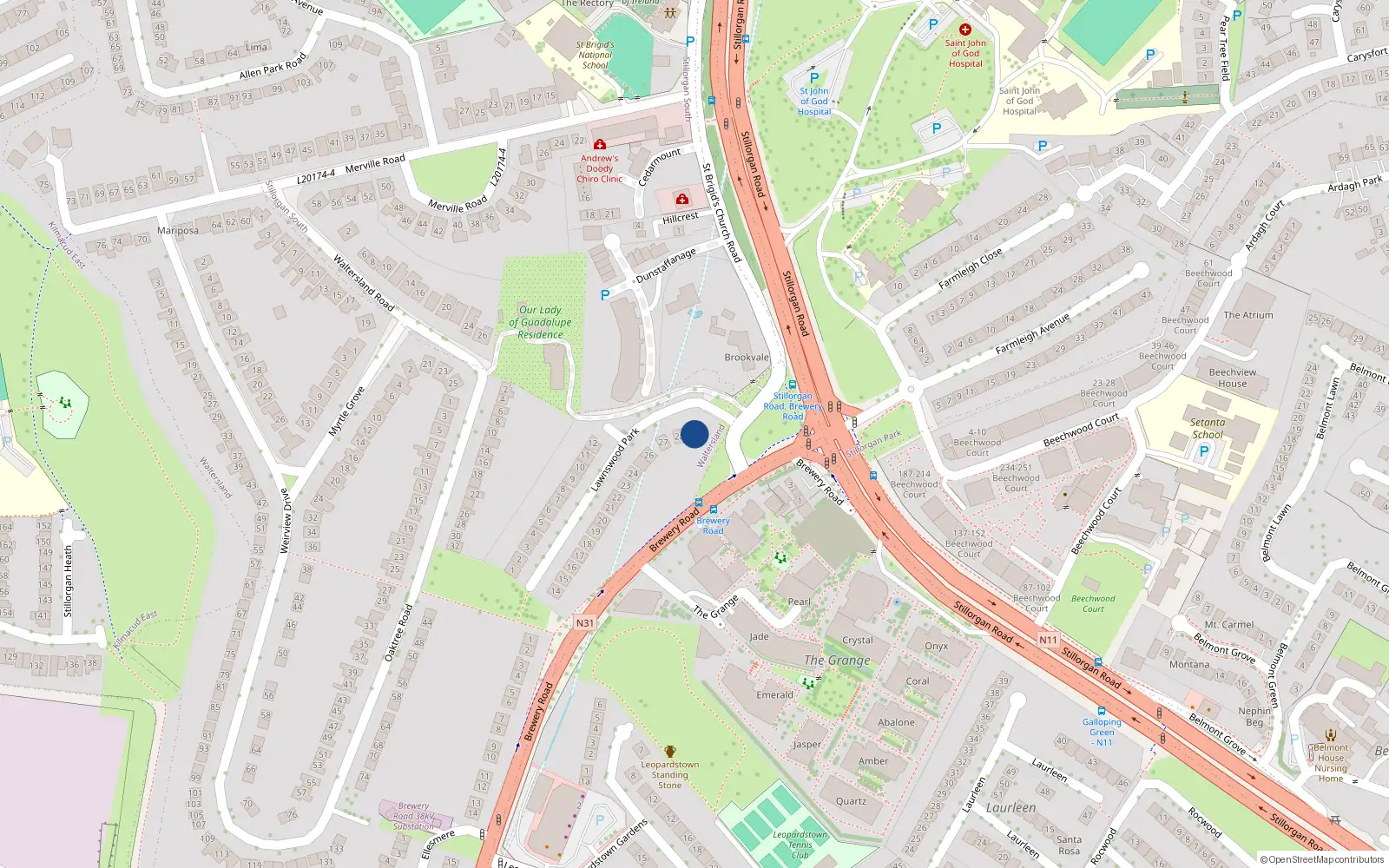 Overhead map showing the location of 29 Lawnswood Park, Stillorgan