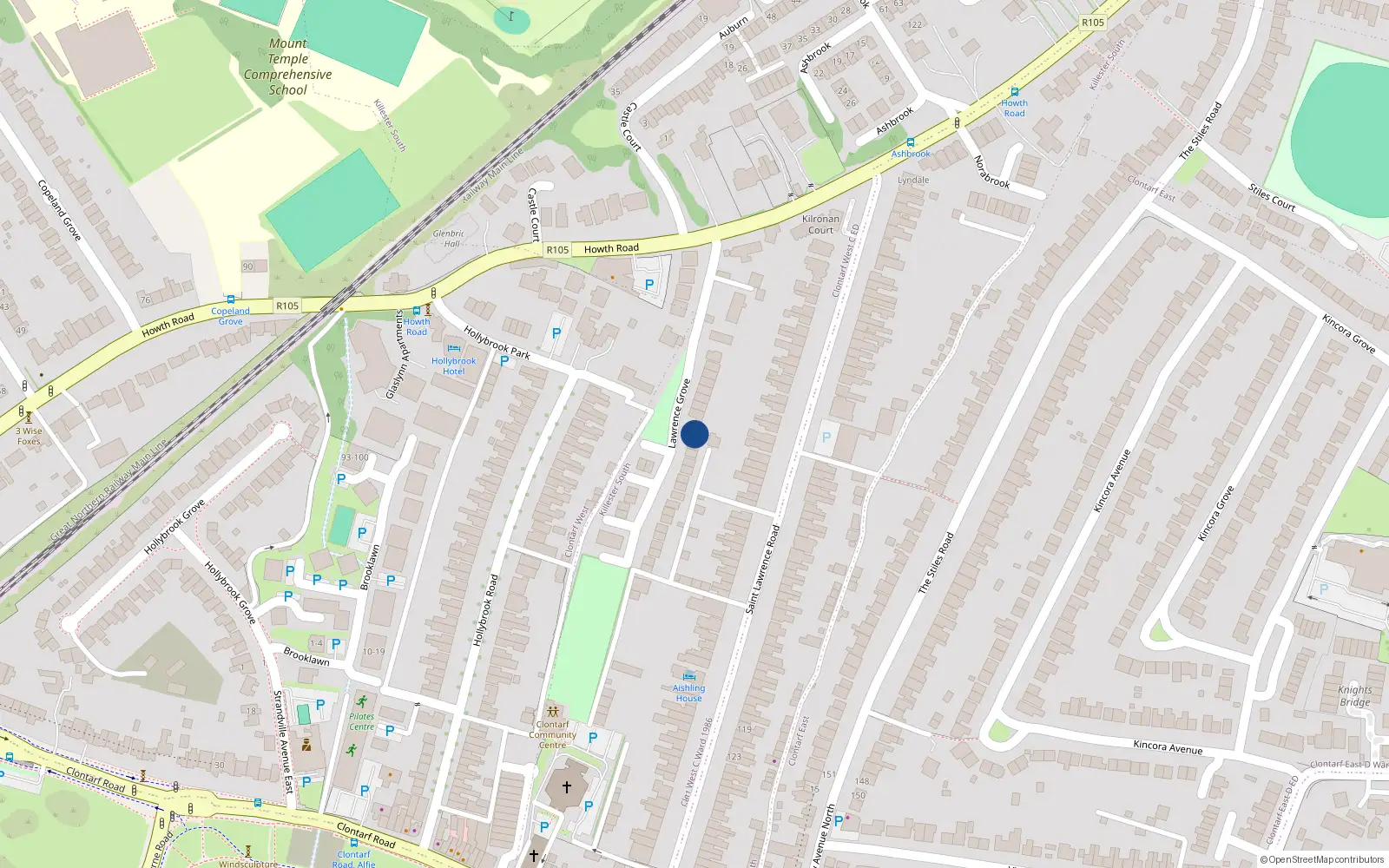 Overhead map showing the location of 29 Lawrence Grove, Dublin 3