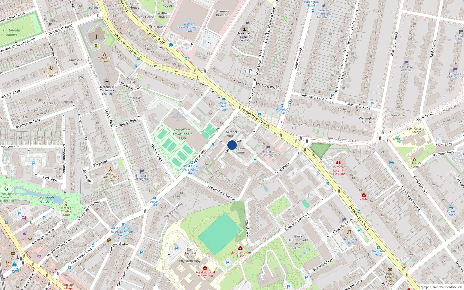 Overhead map showing the location of 29 Leeson Village, Dublin 4